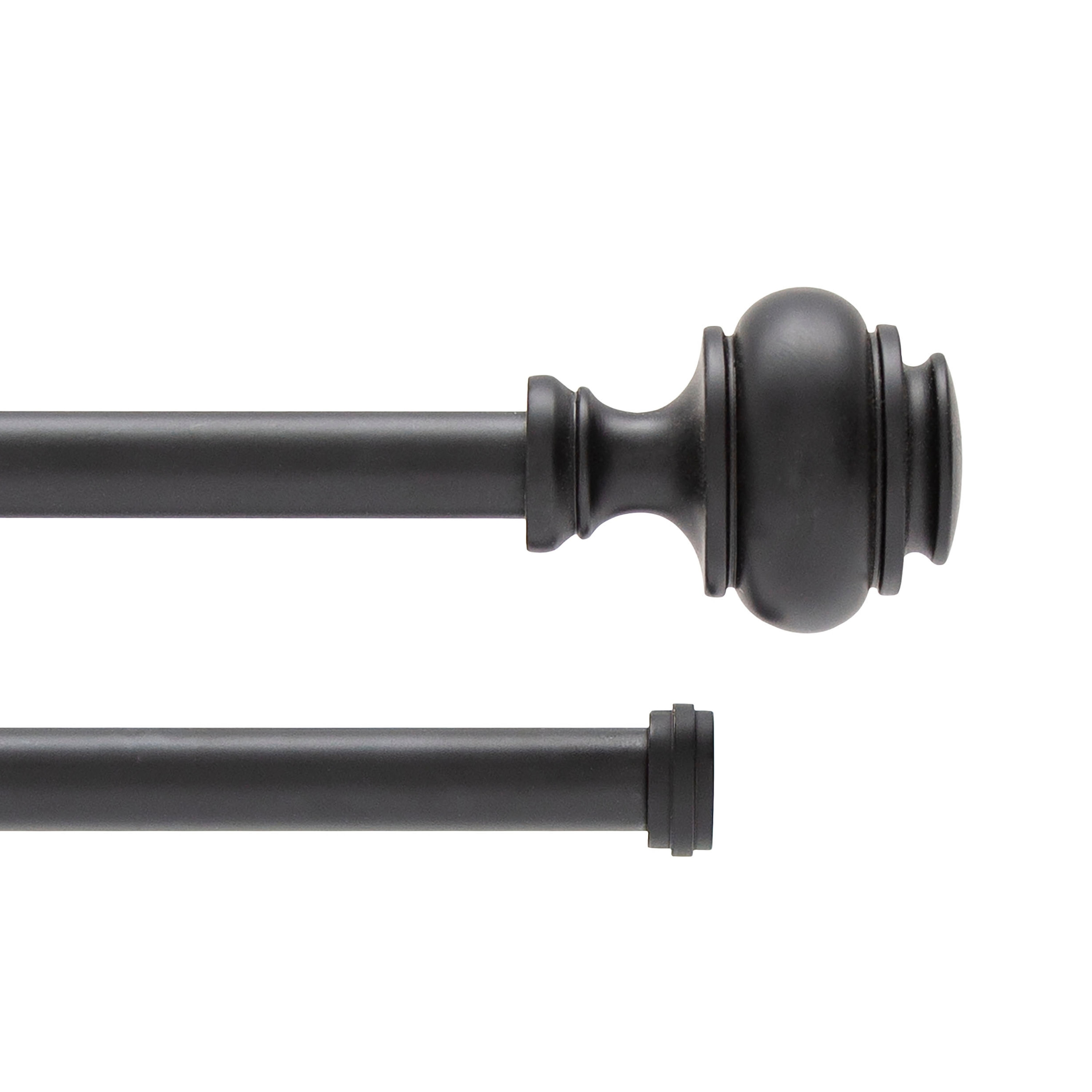 Kenney T85077 Tatum 42-in to 120-in Matte Black Steel Double curtain rod with Finials