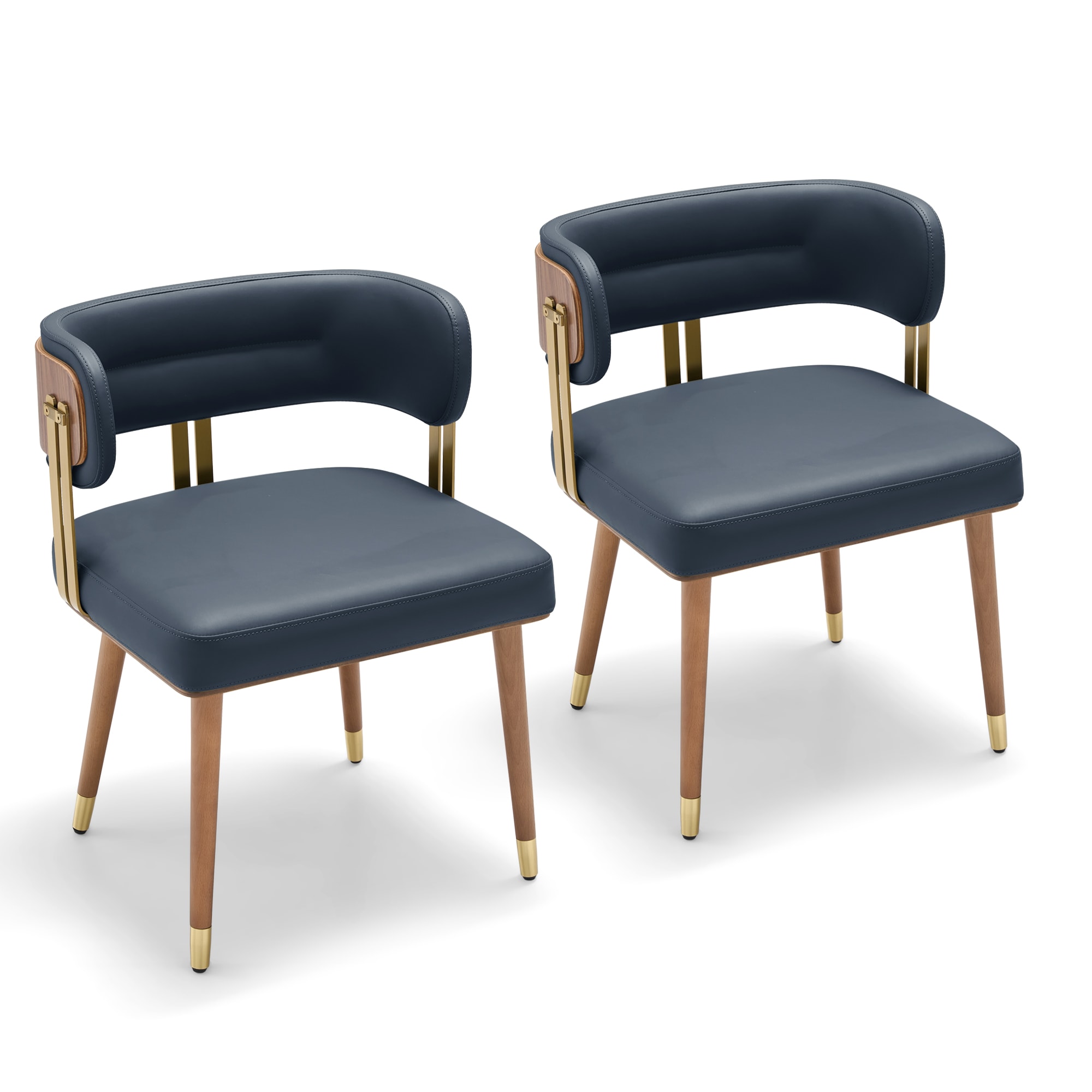 Artplan  Walnut Leather Dining Chairs Set of 2 - Modern Kitchen Chairs with High-Resilience Foam Cushion and Stainless Steel Frame for Dining Room  Easy Assembly