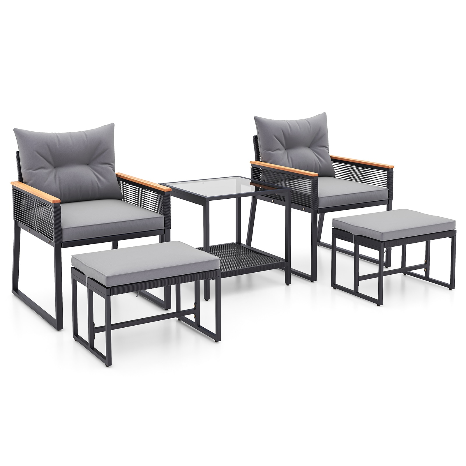  AA145GR 5 -Piece Rattan Patio Conversation Set with Gray Cushions