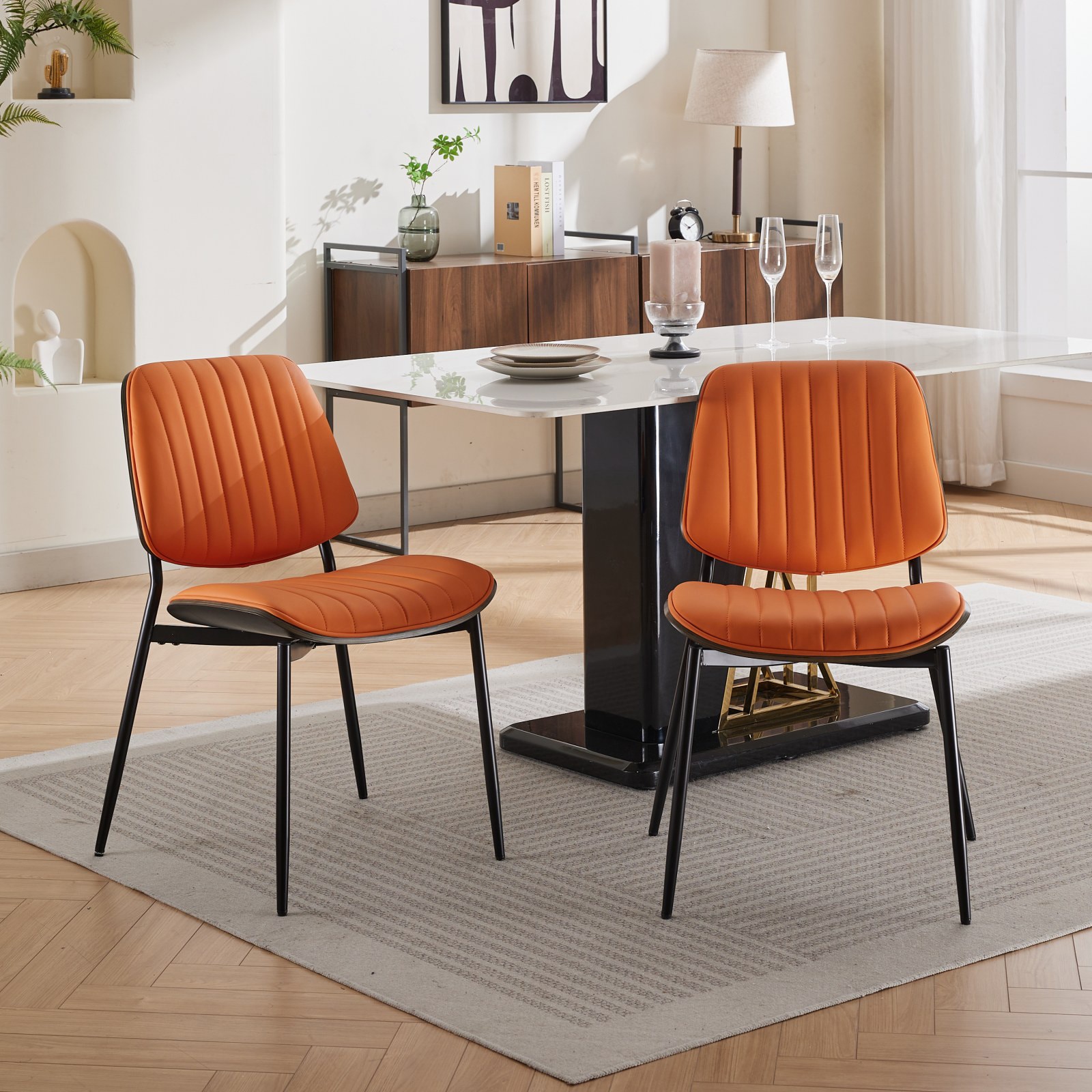 Hrinhom HC-N7016-ORANGE PU Dining-Chairs - View #3