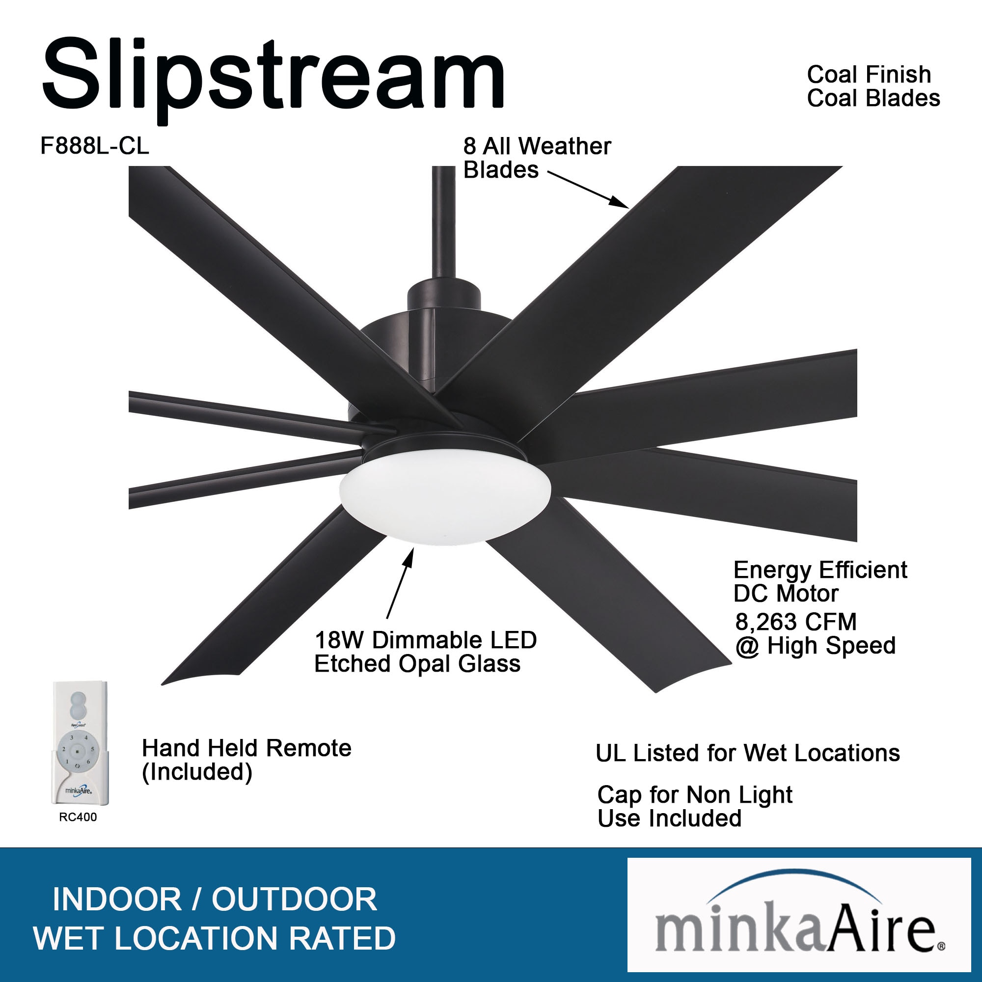 Minka Aire Slipstream 65-in Black LED Indoor/Outdoor Ceiling Fan 