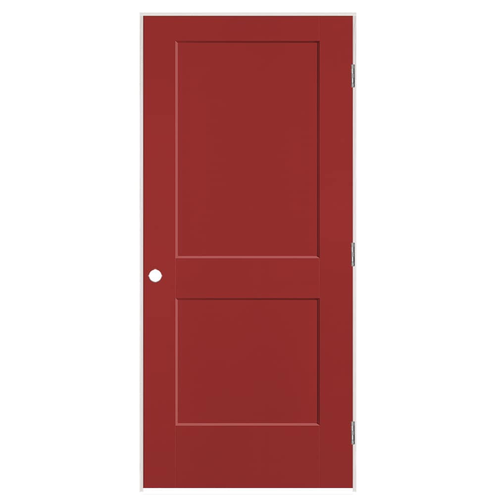 Masonite 896032 36-in x 80-in Barn Red Solid core 2-panel square Left hand Smooth Prefinished Molded composite Flat Jamb Single Prehung Interior Door