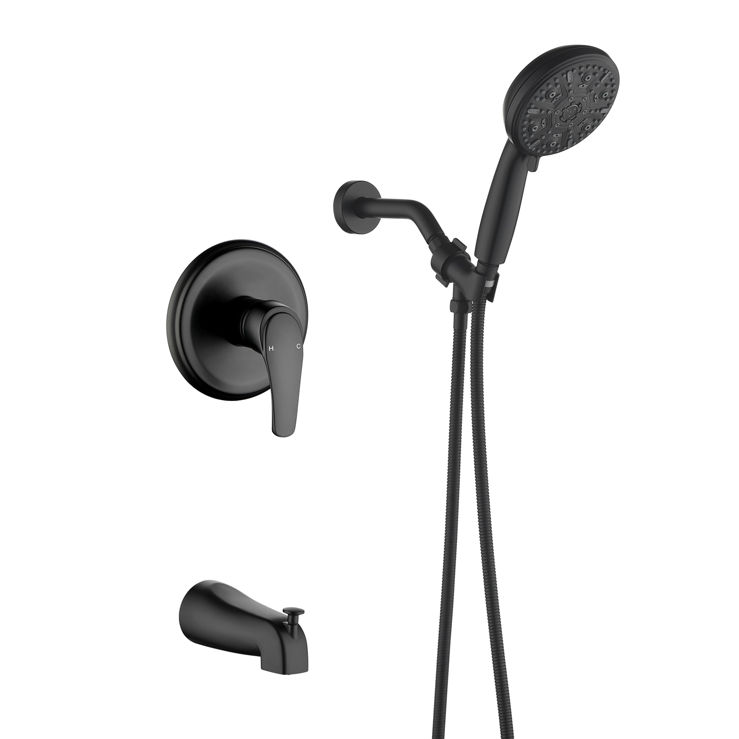 WELLFOR SPA-88011B Matte Black Waterfall Built-In Shower Faucet System with 2-way Diverter ( Pressure-balanced Valve Included )