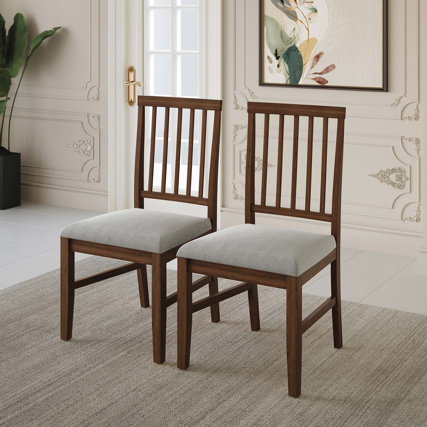 ChaletPosh C3117US-BN-WD-2X Brown Wooden Dining Chair with Warm Grey Cover