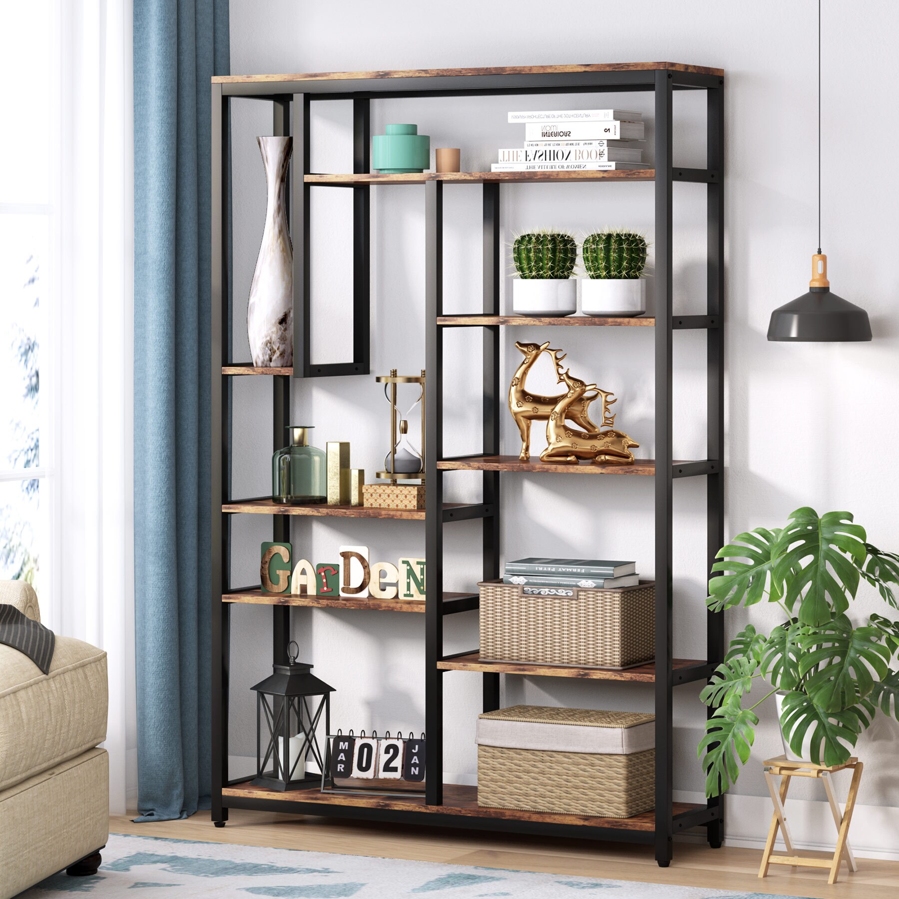 Tribesigns Bookshelf, 9-Open Shelf Industrial Etagere Bookcase, Vintage ...