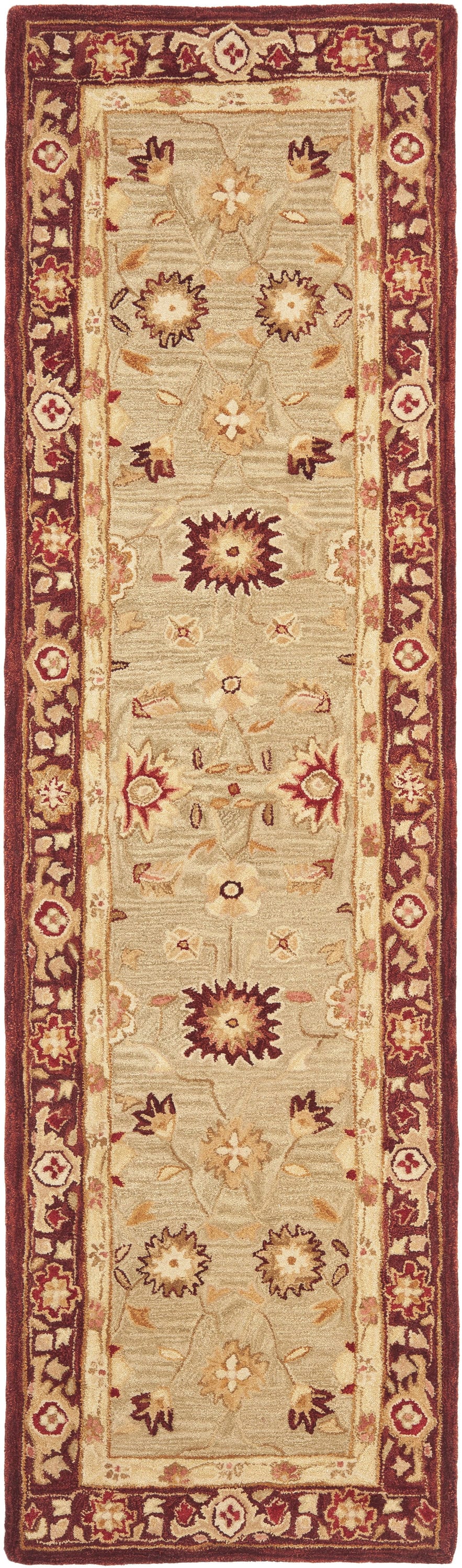 Safavieh AN556A-214 Anatolia Catal 2 x 14 (ft) Tufted Wool Sage/Burgundy Rectangular Indoor Floral/Botanical Vintage Runner rug