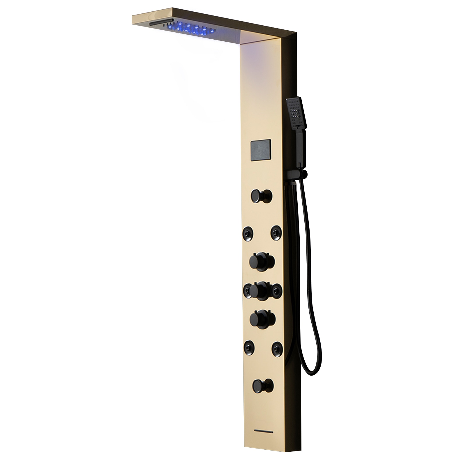 BWE YTP20-BGK Onyx SPA All-in-One Black and Gold 20-in Waterfall Dual Head Shower Tower System with 6-way Diverter ( Ceramic Disc Valve Included )