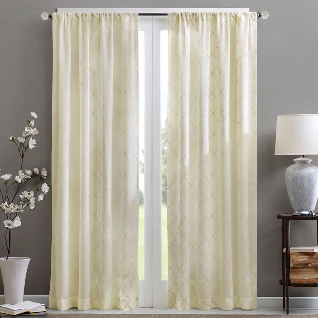 Vynxaria LESX0188-DJCL-CP0107 50x84inch Diamond Sheer Window Curtain Panel 100 PolyesterOnly 1 Pc PanelIvory