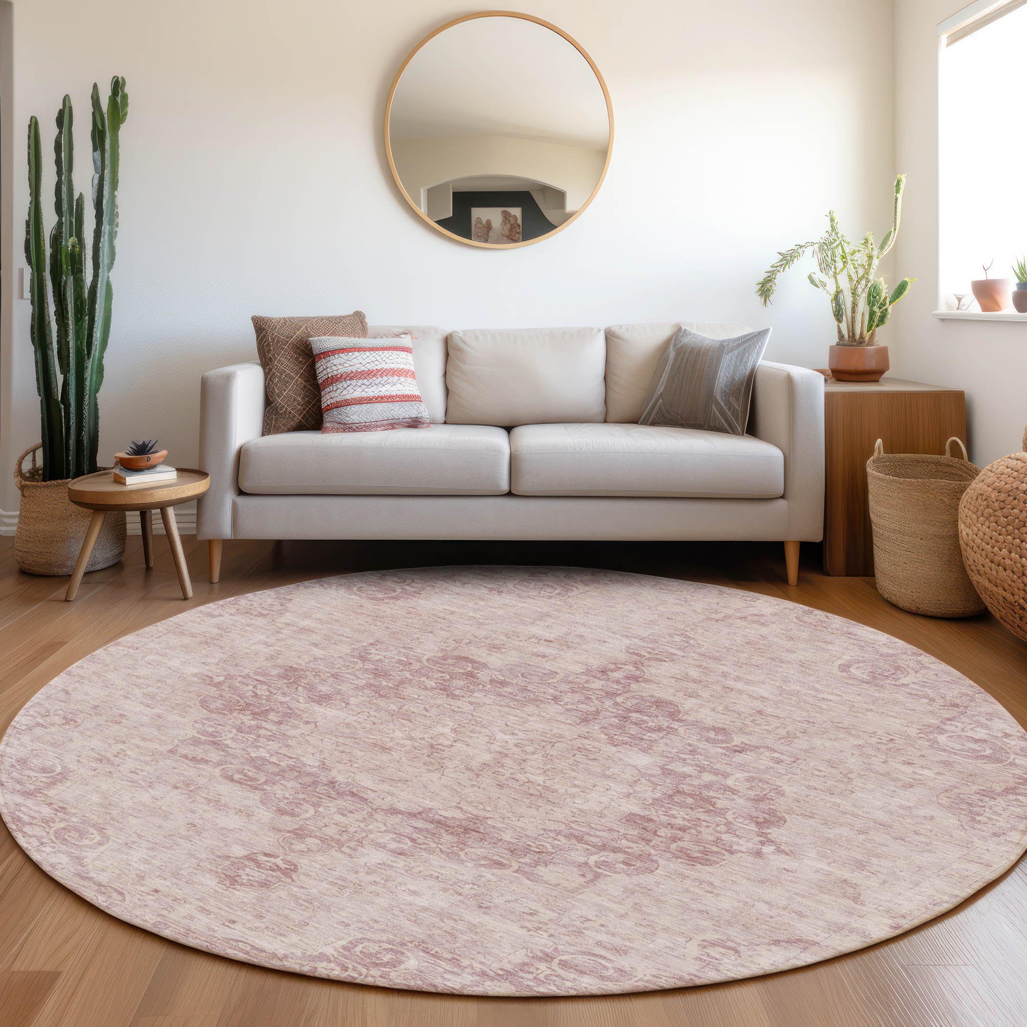 Addison Rugs ACN1238PI8RO Chantille ACN1238PI 8 x 8 (ft) Polyester Pink Round Indoor/Outdoor Geometric Machine washable Area rug
