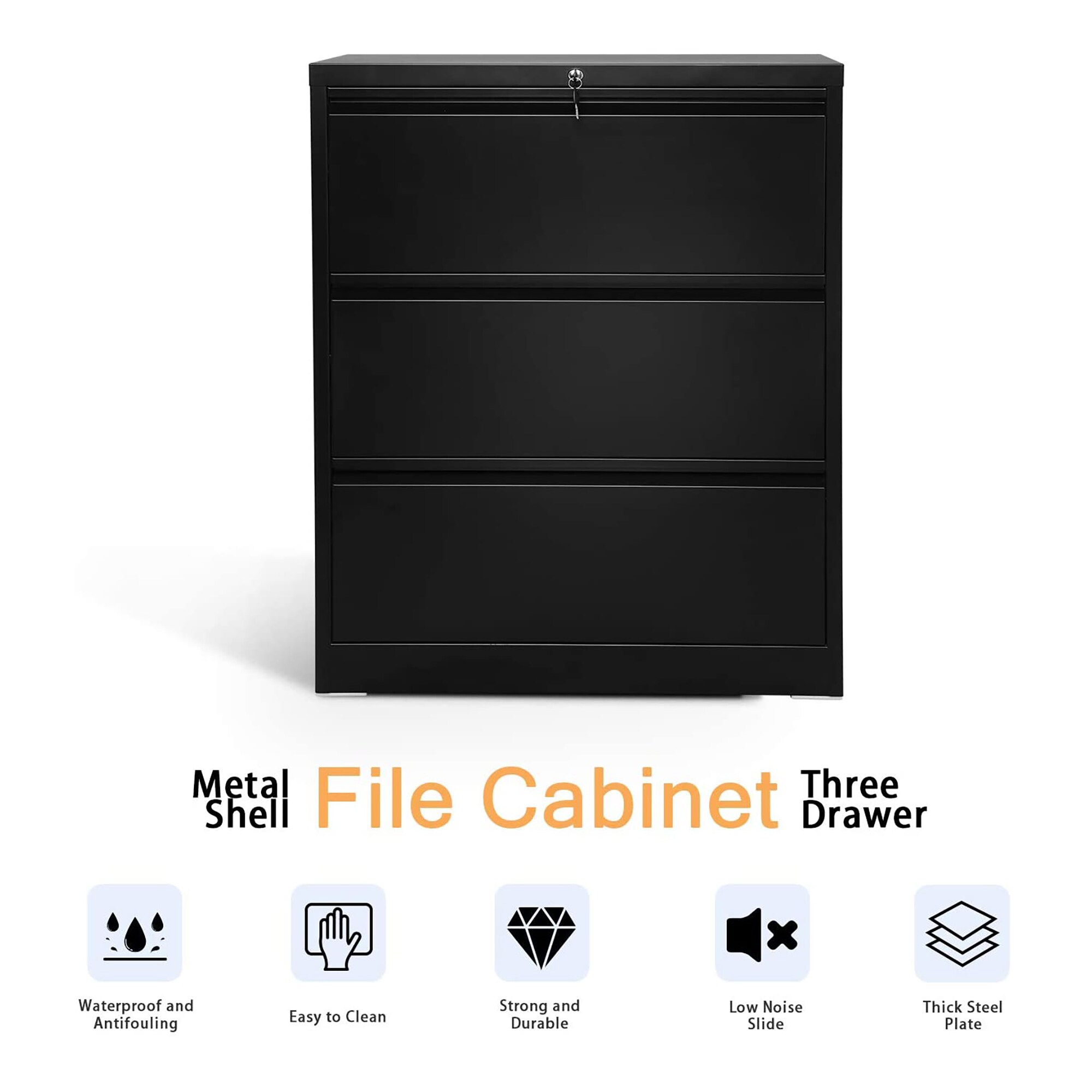 AOBABO 3 Drawer Lateral File Cabinet with Lock for Letter Sized