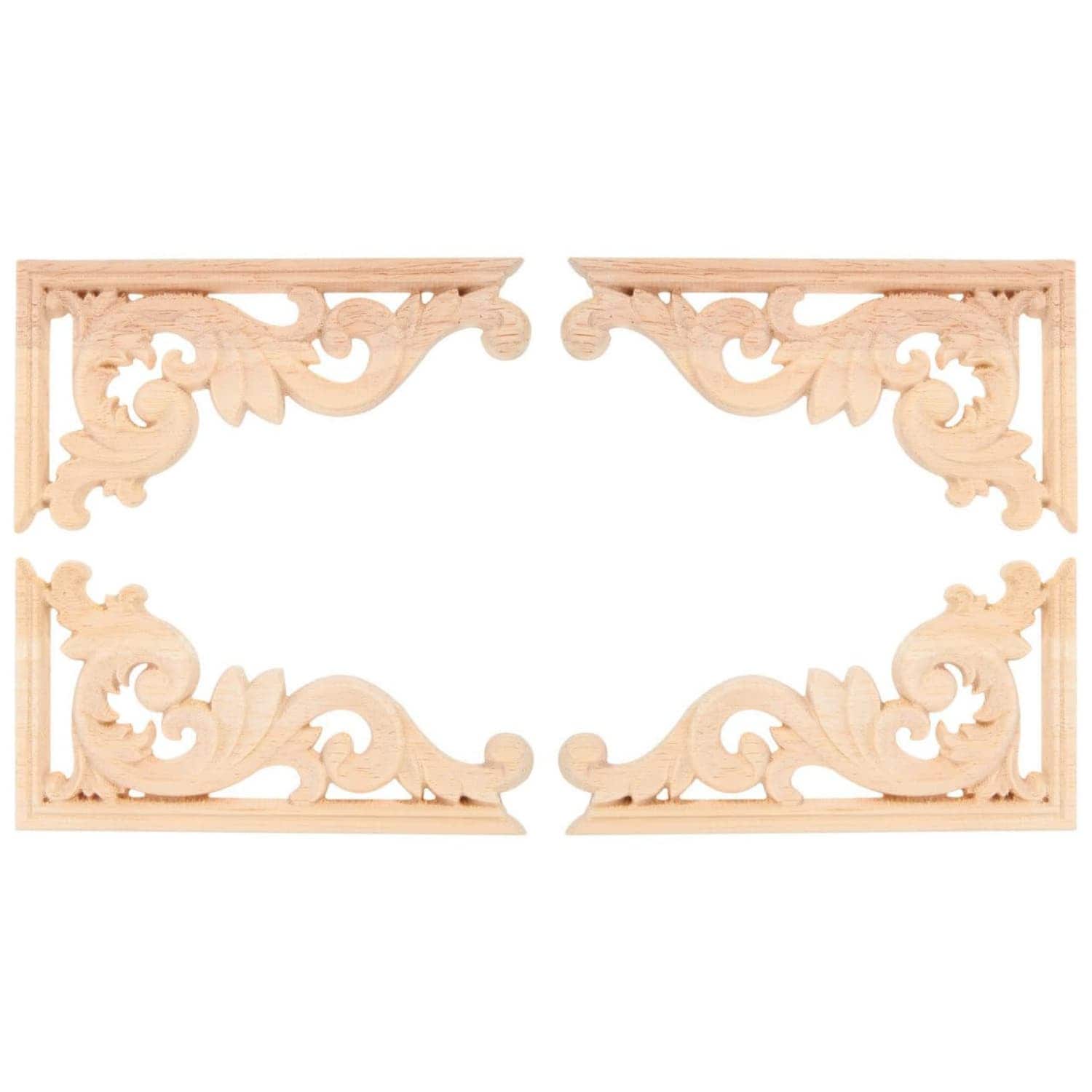 OGETFUUR 4-Piece 5.11-in x 2.55-in Unpainted Solid Wood Carved Applique for Furniture