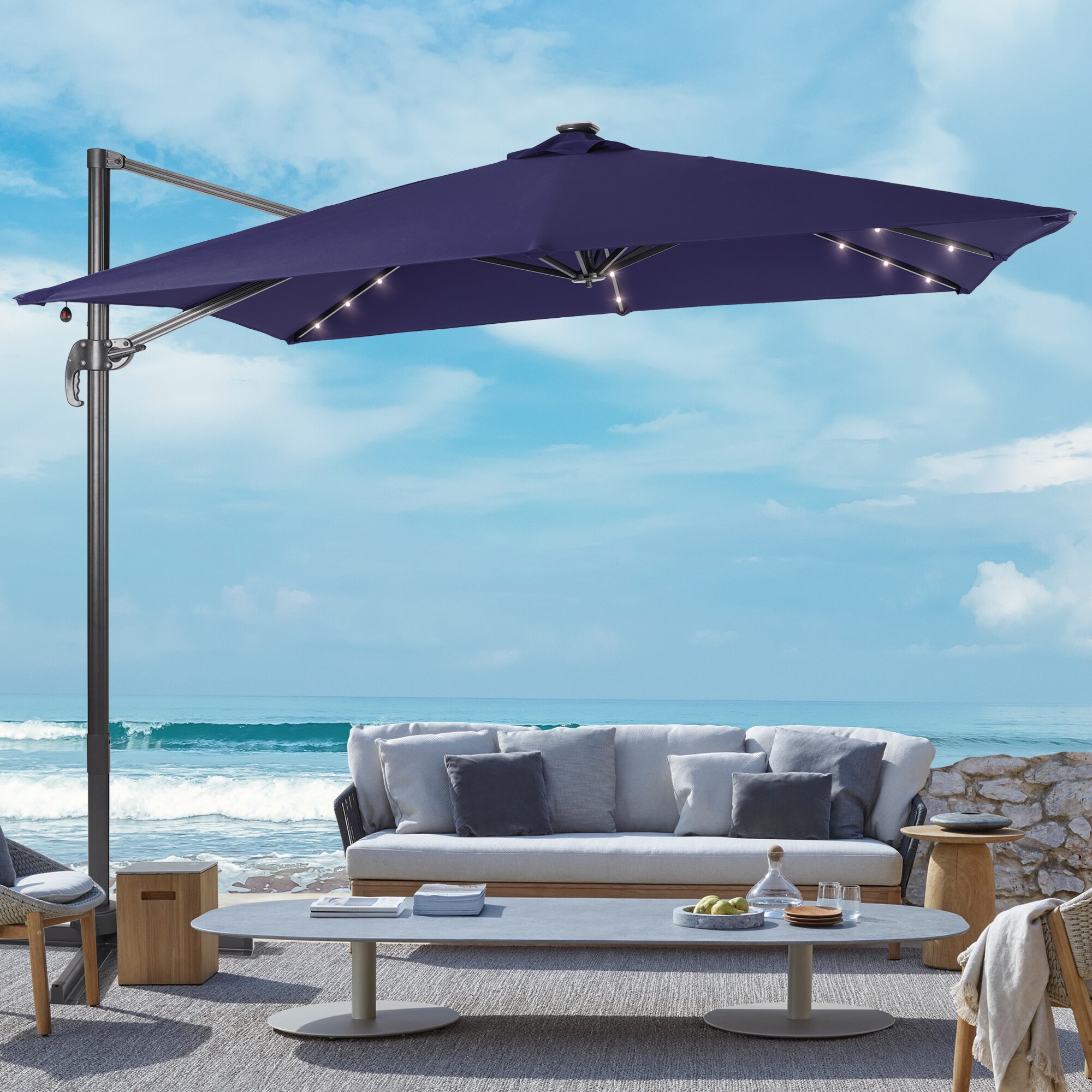 ACEGOSES LW-99BL-LED 9-Feet Aluminum Blue No-tilt Cantilever Patio Umbrella with Lights and
