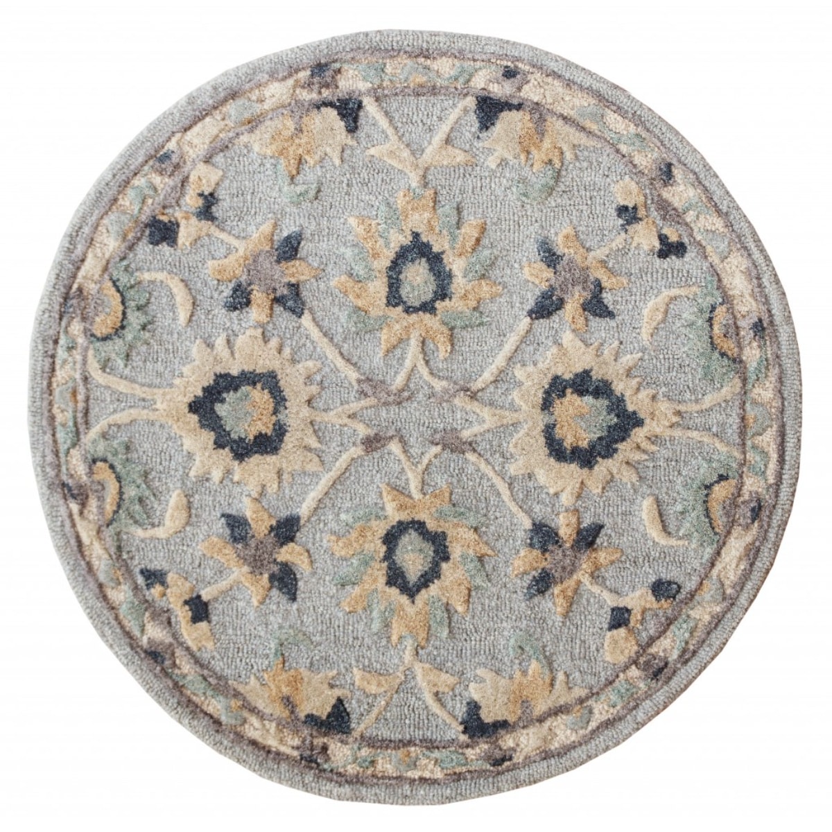 HomeRoots 4000393706 3 x 3 (ft) Wool Blue Cream Beige Round Indoor Mid-Century Modern Area rug