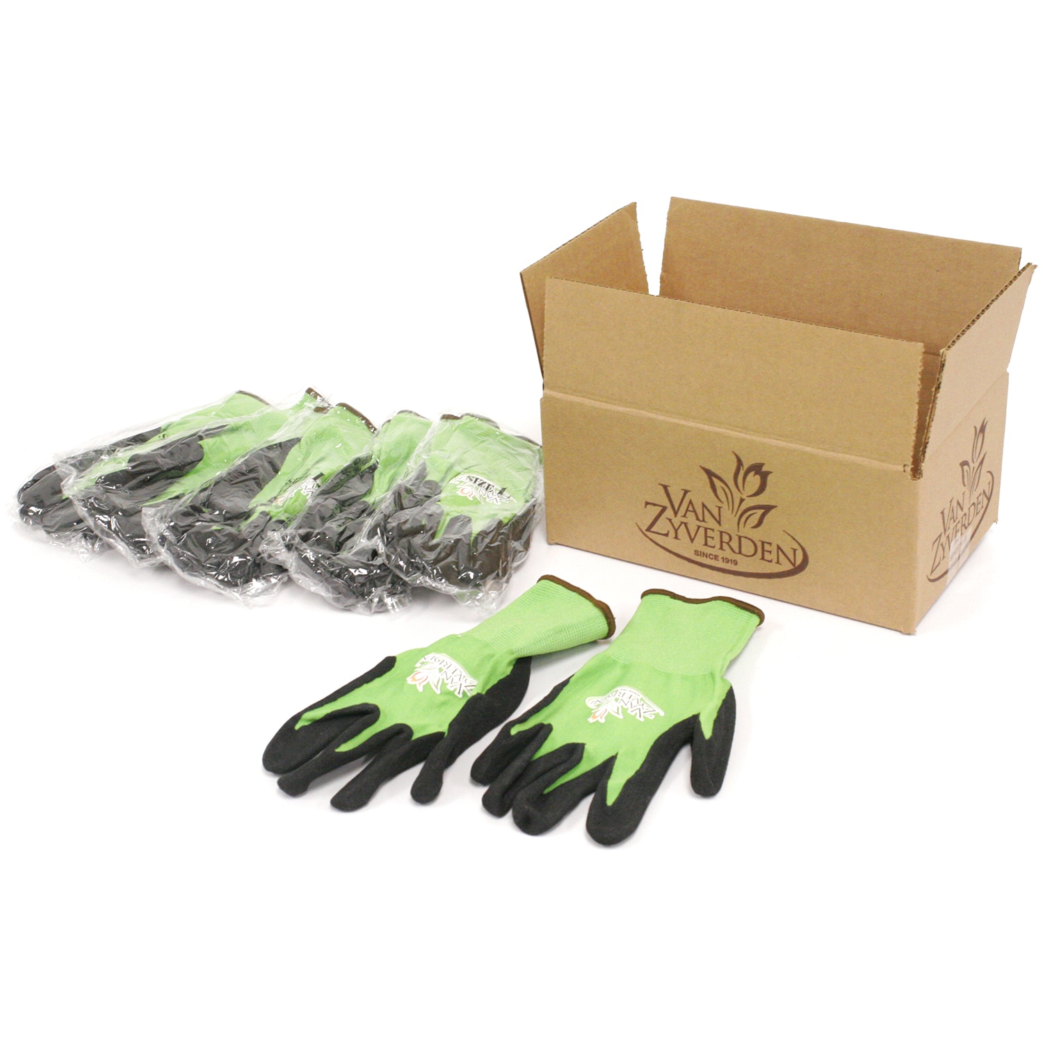 Van Zyverden 87254 Multicolor Gardening Gloves VZ logo Green and Orange x 6 Pairs Bulbs 6 Count