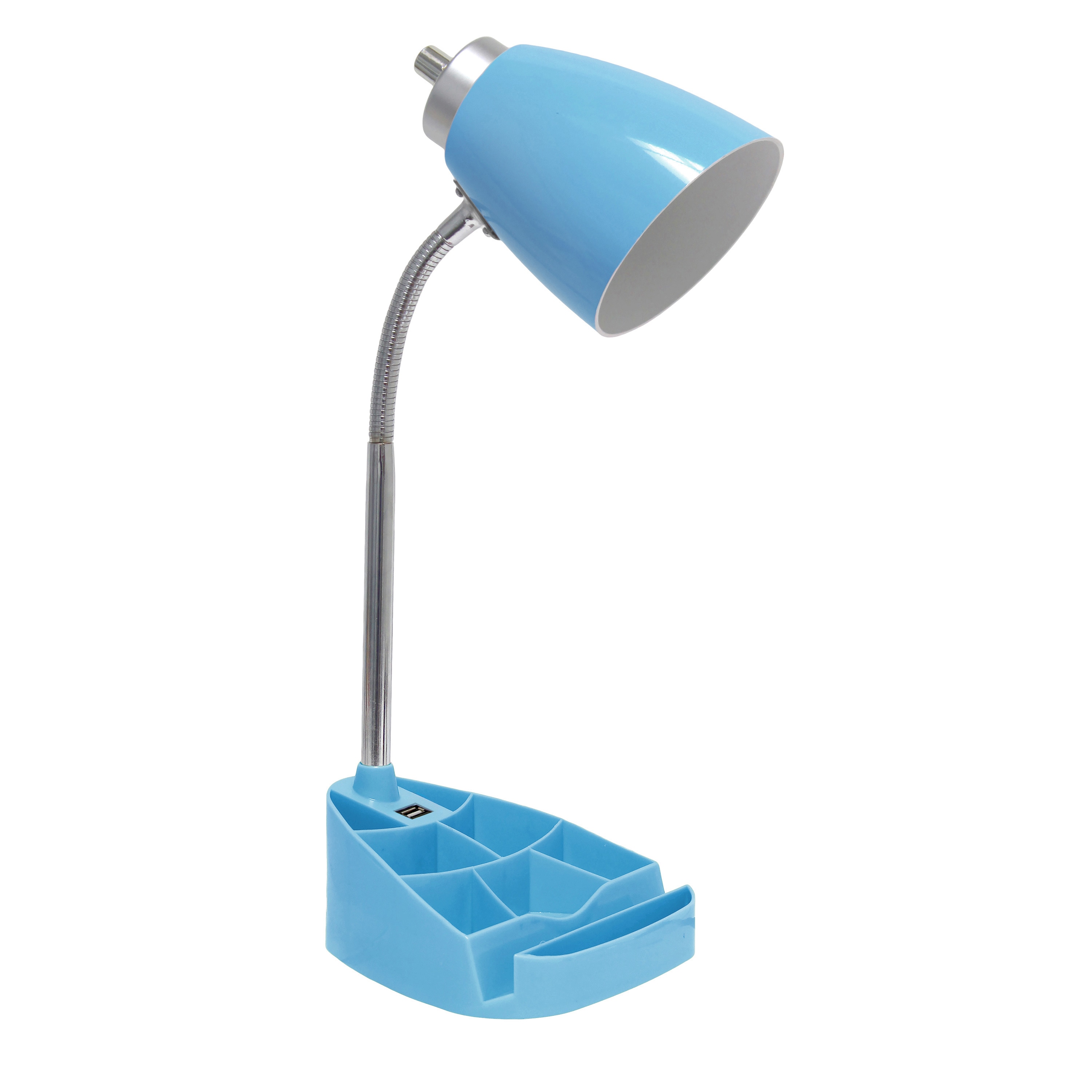 Simple Designs LD1093-BLU 18.5-inch All-in-One Gooseneck Desk Lamp with iPad Stand Book Holder and Convenient USB Port for Office Bedroom Living Room Blue