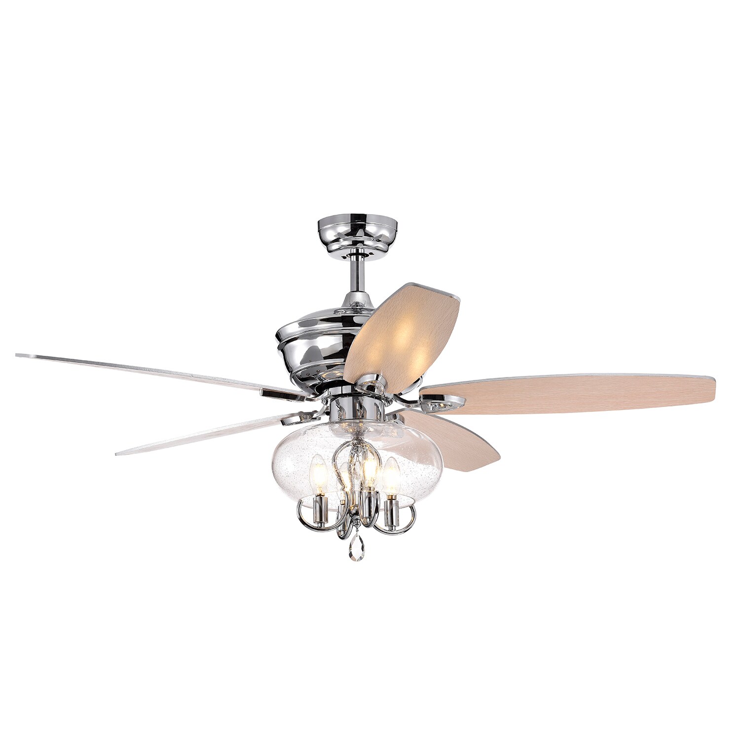 SINOFURN SYB570023CH 52-in Chrome with Finished Blades Ceiling Fan Light Kit Compatible - Remote Included ( 5 -Blade )