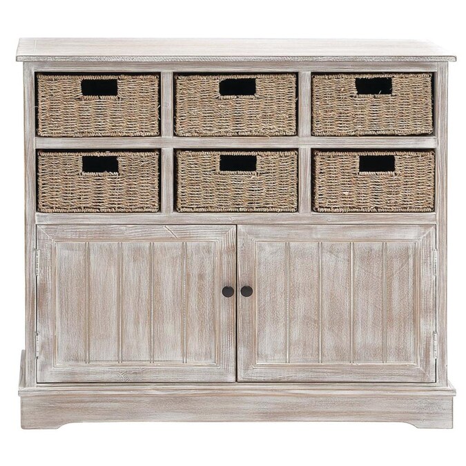 Grayson Lane Beige Wood Cabinet With 6, How To Paint A Dresser Weathered Grayson