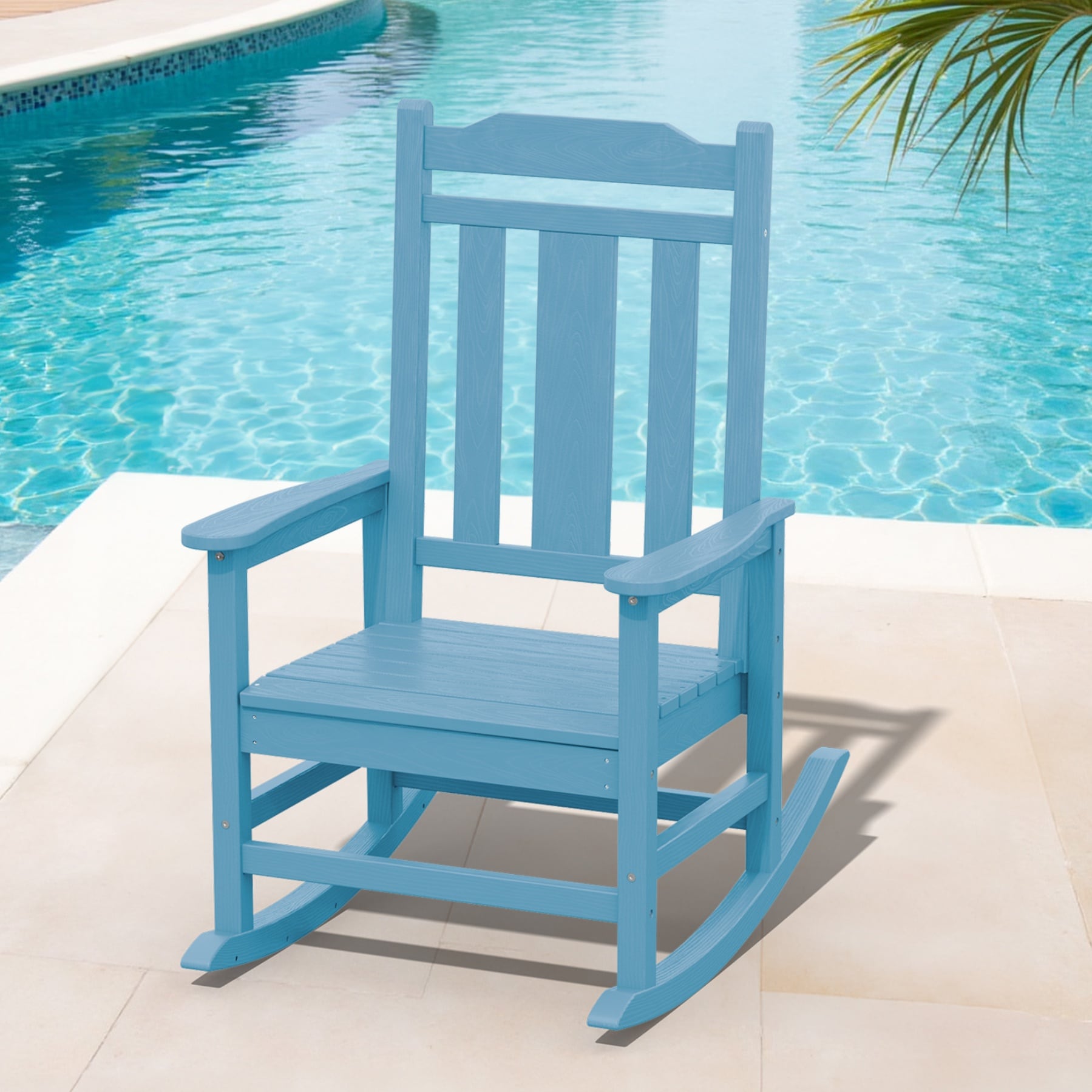 JEAREY TRJKYY-02-LB HDPE Patio Rocking Chair with Extra-Wide Seat Light Blue HDPE Frame Rocking Chair with Slat Seat