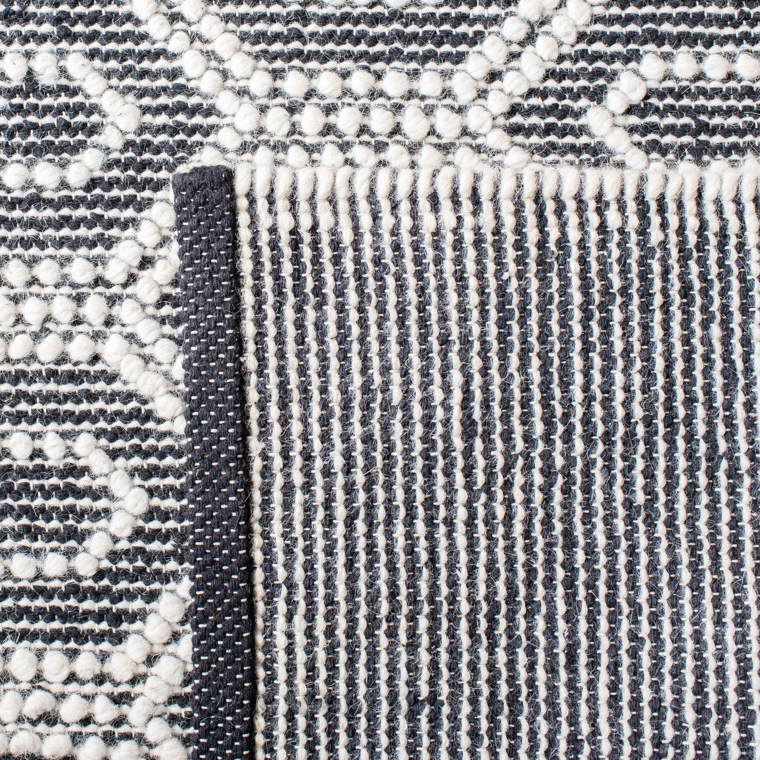 Ivory and Black Hand Woven Wool Square Area Rug 6' x 6'