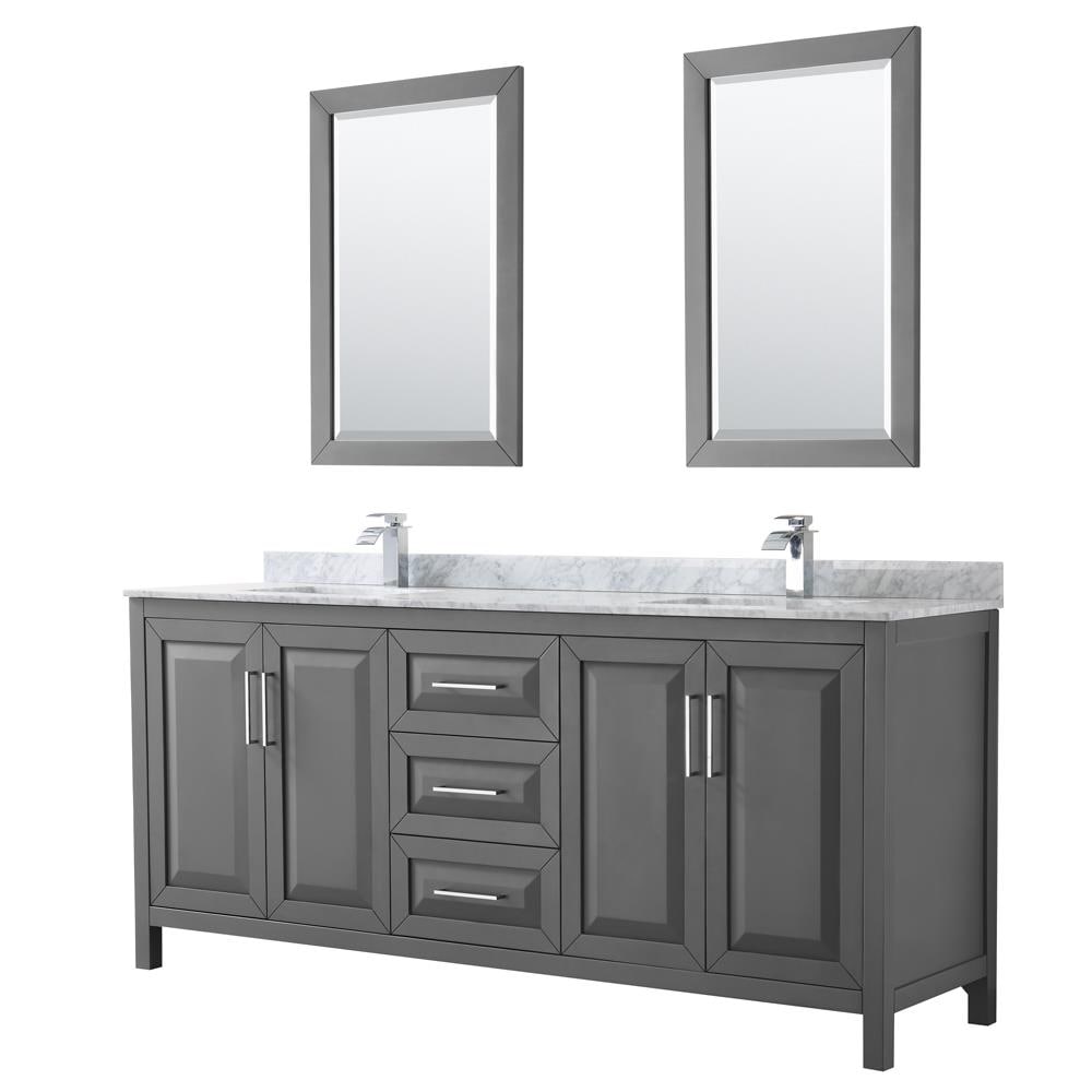 Wyndham Collection WCV252580DKGCMUNSM24 Daria 80-in Dark Gray with Polished Chrome Trim Undermount Double sink Bathroom Vanity with White Carrara Marble Natural marble Top (Mirror Included)