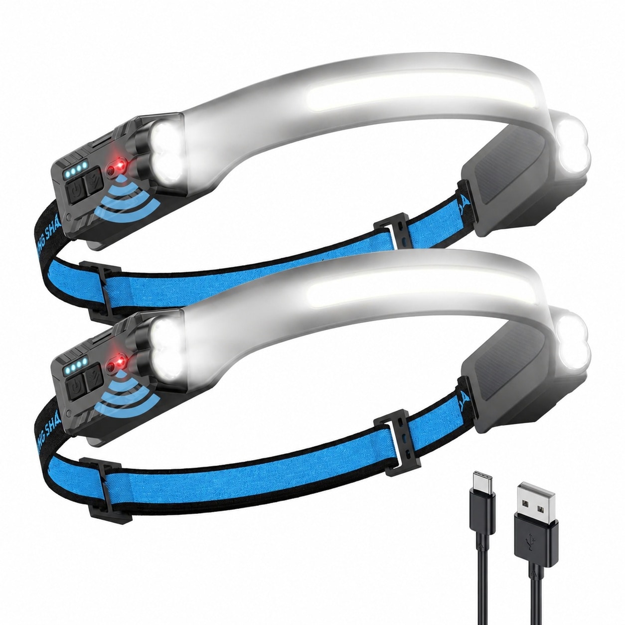 SenQWFa  TD-0123-S Headlamp 2-Pack renewable power Hands-Free Motion Sensor LED Head Lamp with Adjustable Headband for Outdoor Camping Hiking