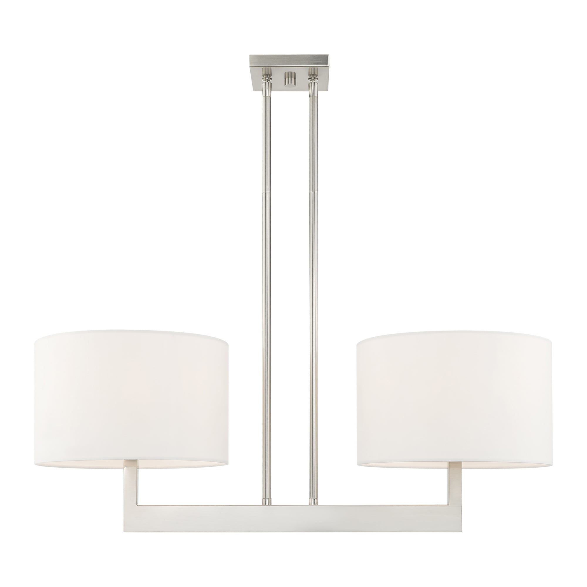 Brushed Nickel Contemporary 2-Light Drum Chandelier with Off-White Shade