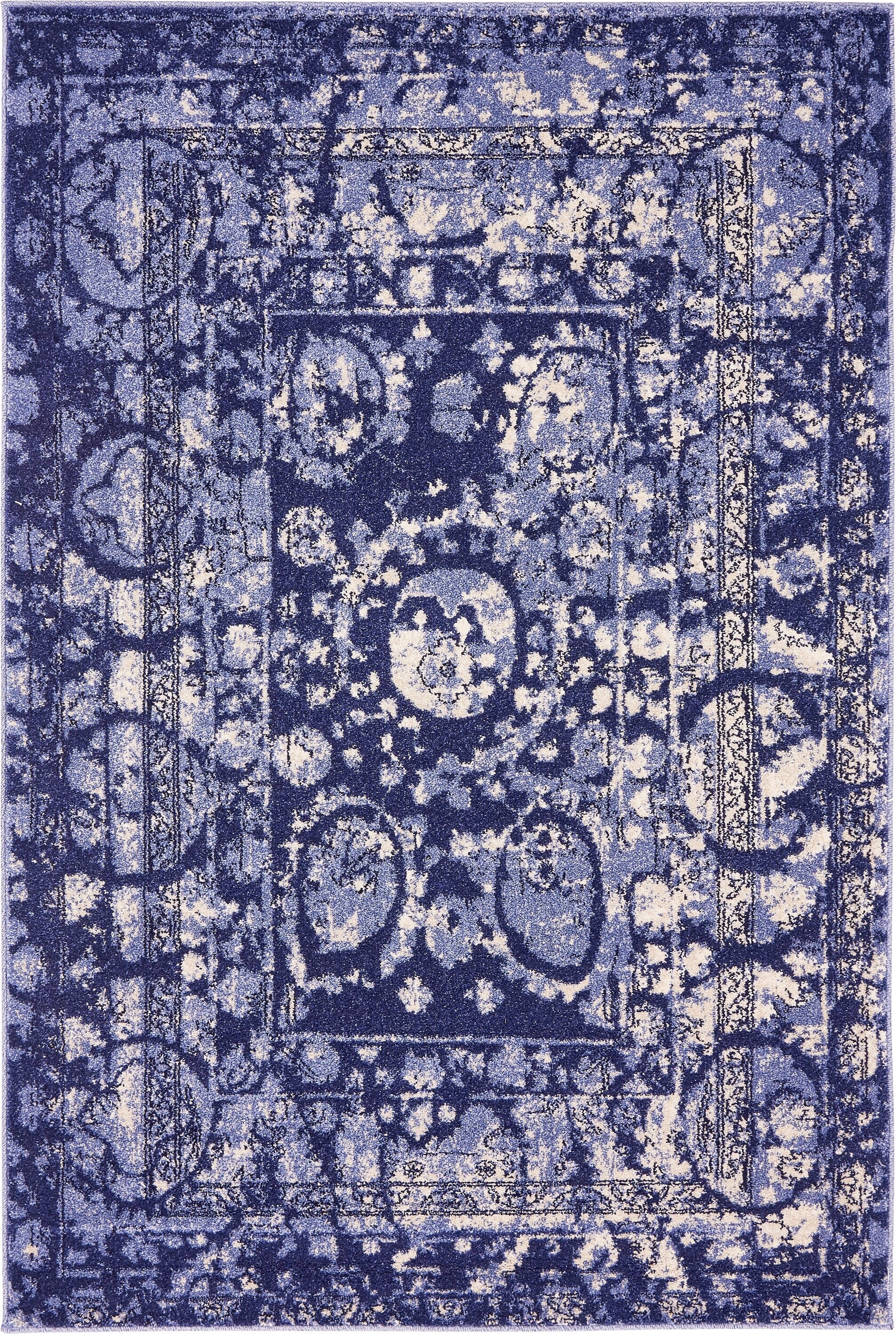 Unique Loom 3133447 Vintage La Jolla 4 x 6 (ft) Loomed Polypropylene Blue/Ivory Rectangular Indoor Border Vintage Area rug