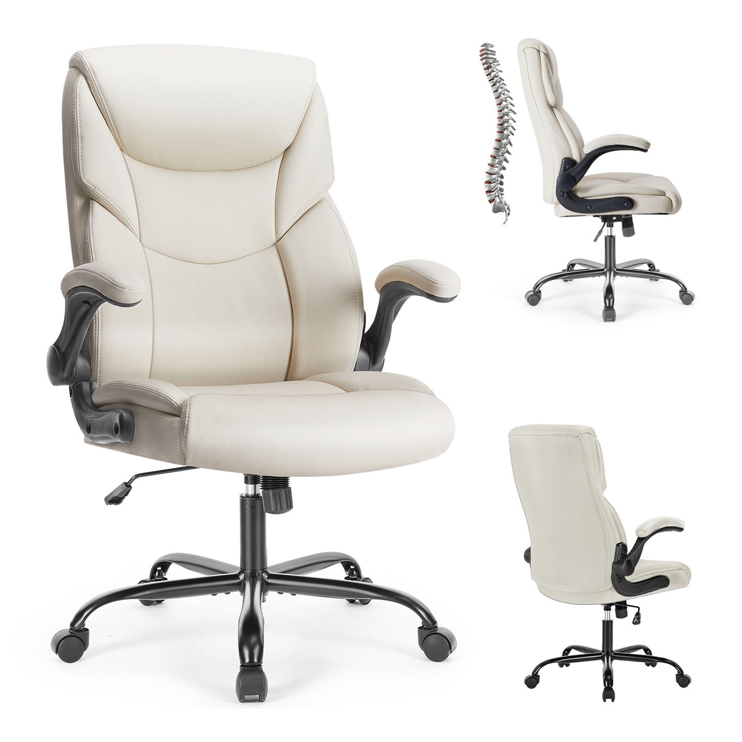 Mondawe MO-S234309 White Contemporary Ergonomic Adjustable Height Swivel Faux Leather Executive Chair