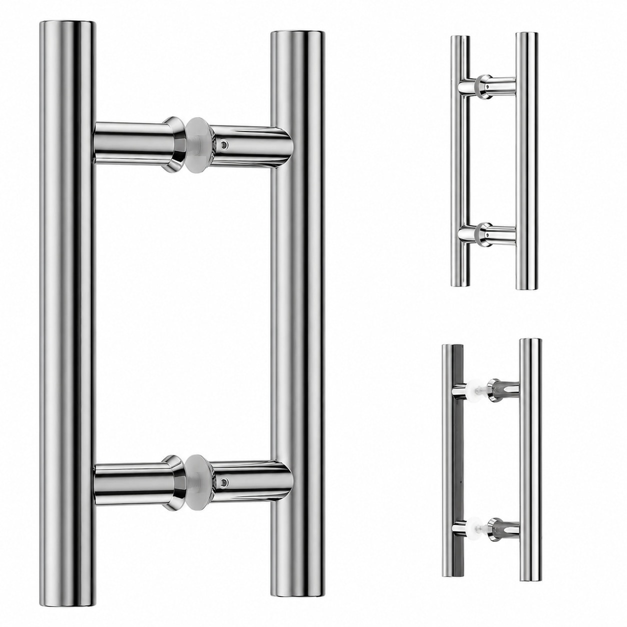 Etokfoks  10 in Bath Door Pull Handle in Polished Chrome Finish for Glass and Wood Doors 1 Pair