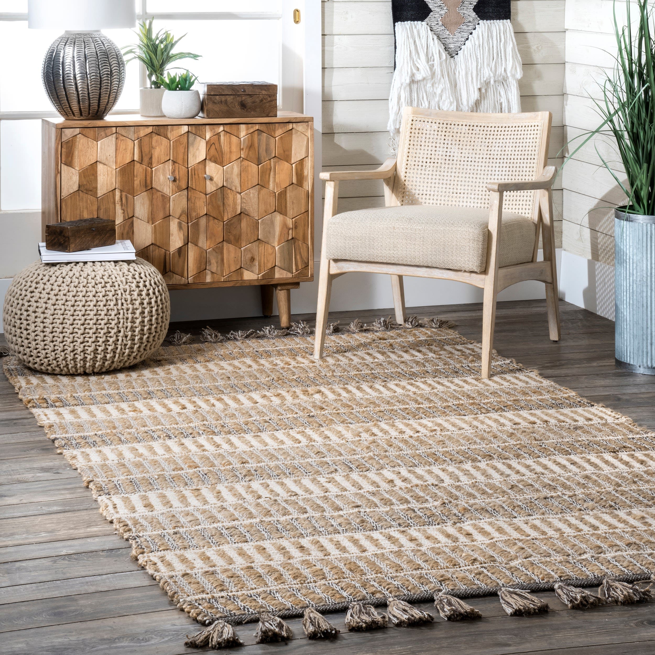 nuLOOM RLTA02A-508 5 x 8 (ft) Loomed Jute Multi Rectangular Indoor Stripe Area rug