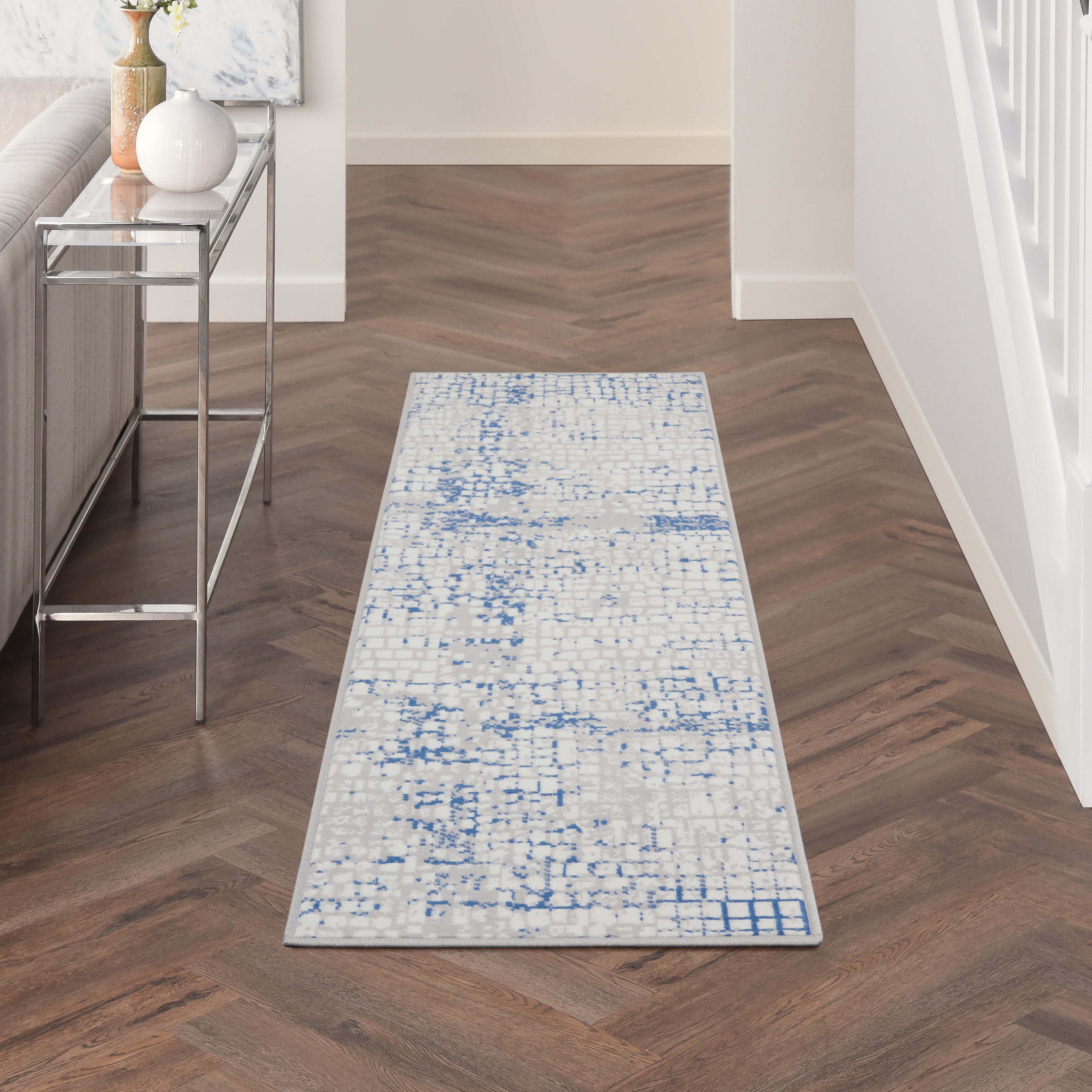 Nourison 99446832528 Whimsicle 2 x 8 (ft) Loomed Polypropylene Grey Blue Rectangular Indoor Distressed/Overdyed Runner rug