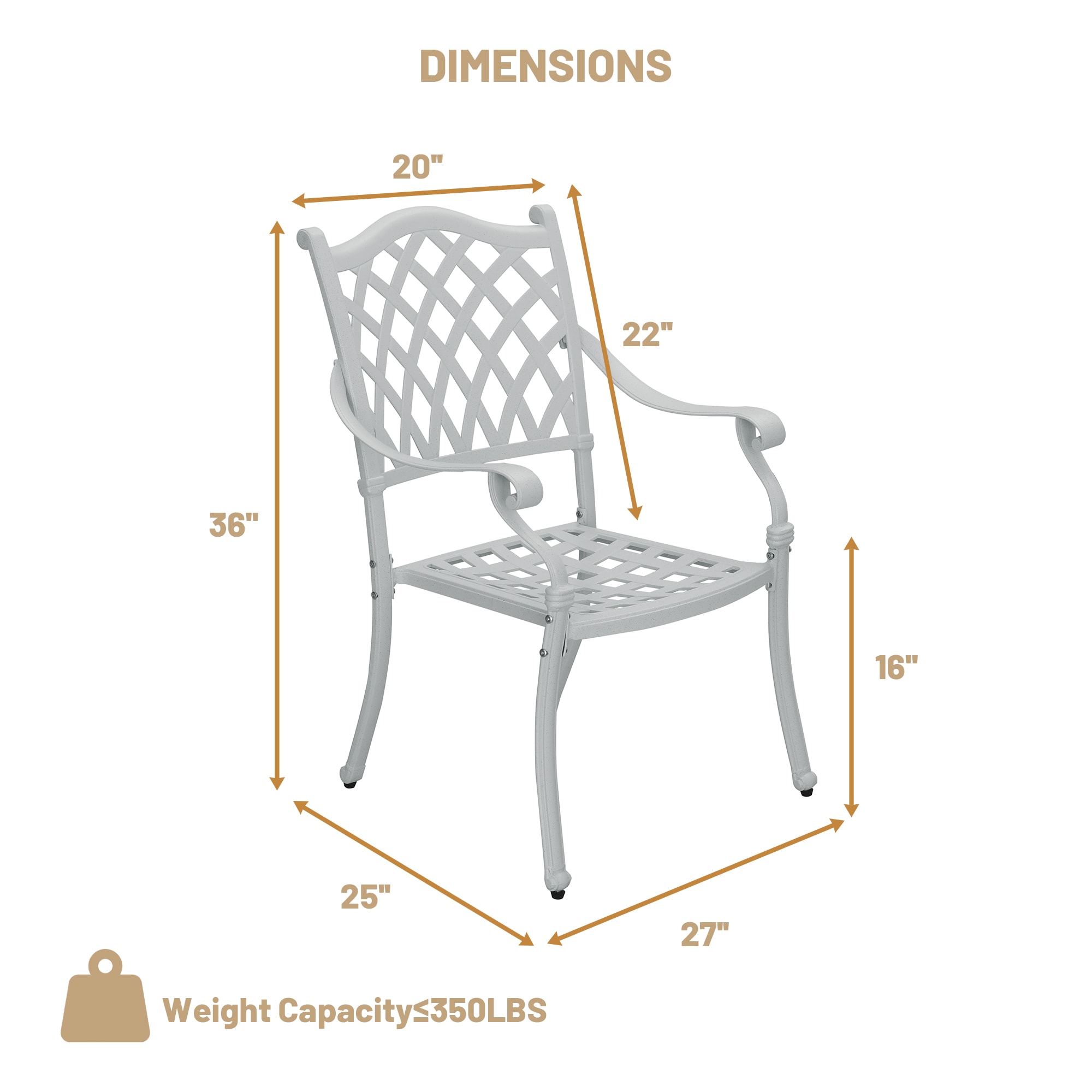 White Cast Aluminum Outdoor Dining Arm Chair Set