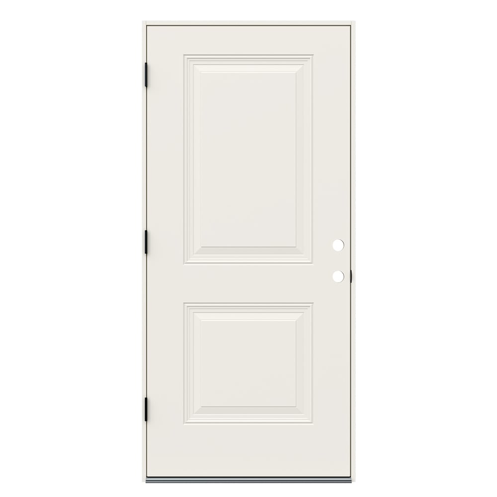 36-in x 80-in Steel Right-Hand Outswing Primed Prehung Front Door Insulating Core in White | - JELD-WEN JWPRO249900040