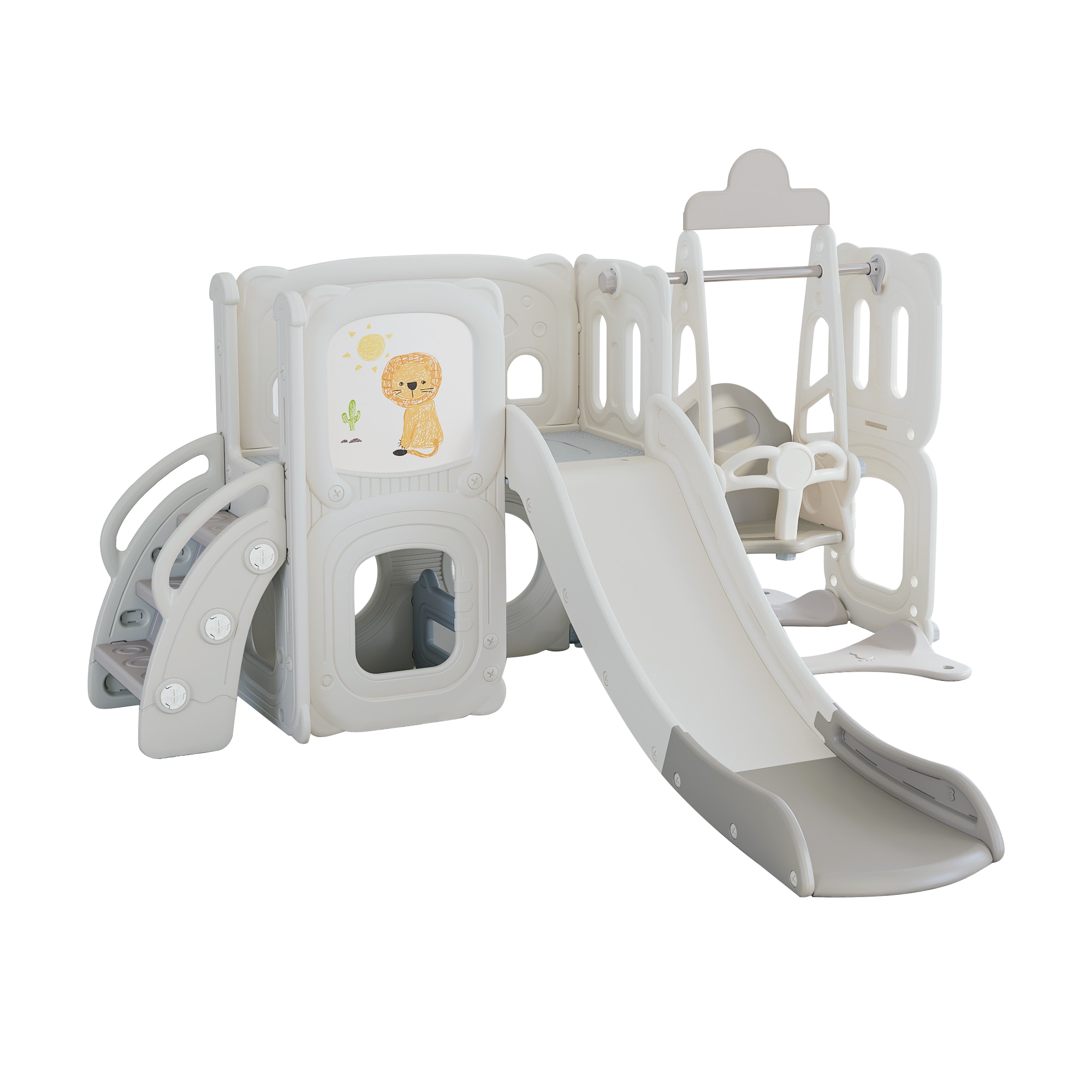 Siavonce XH81AAE 5 in 1 Toddler Slide and Swing Set, Kids Playground Climber Slide Playset with Drawing Whiteboard, Freestanding Combination for Babies