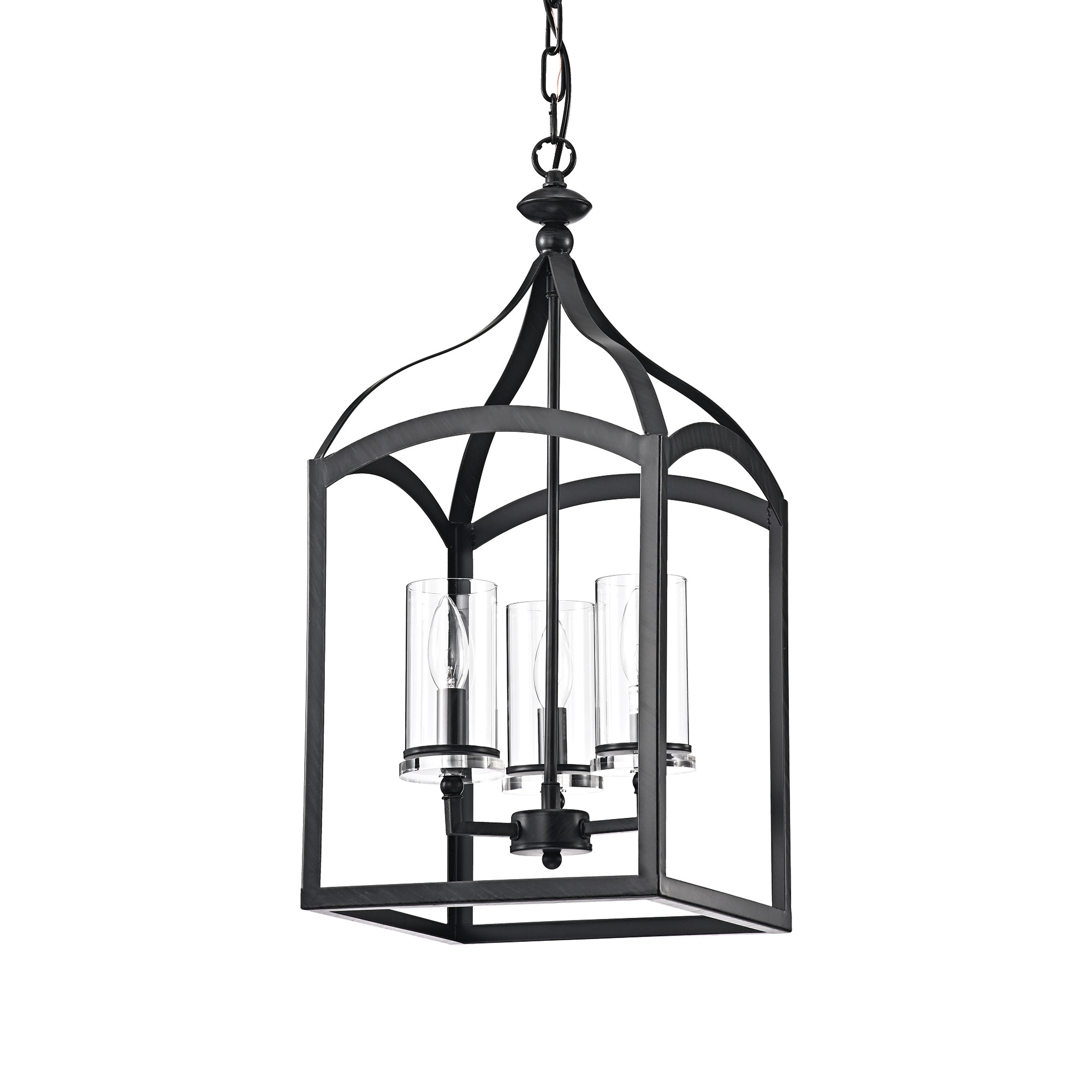 Antique Black 3-Light Lantern Pendant with Clear Glass Shades