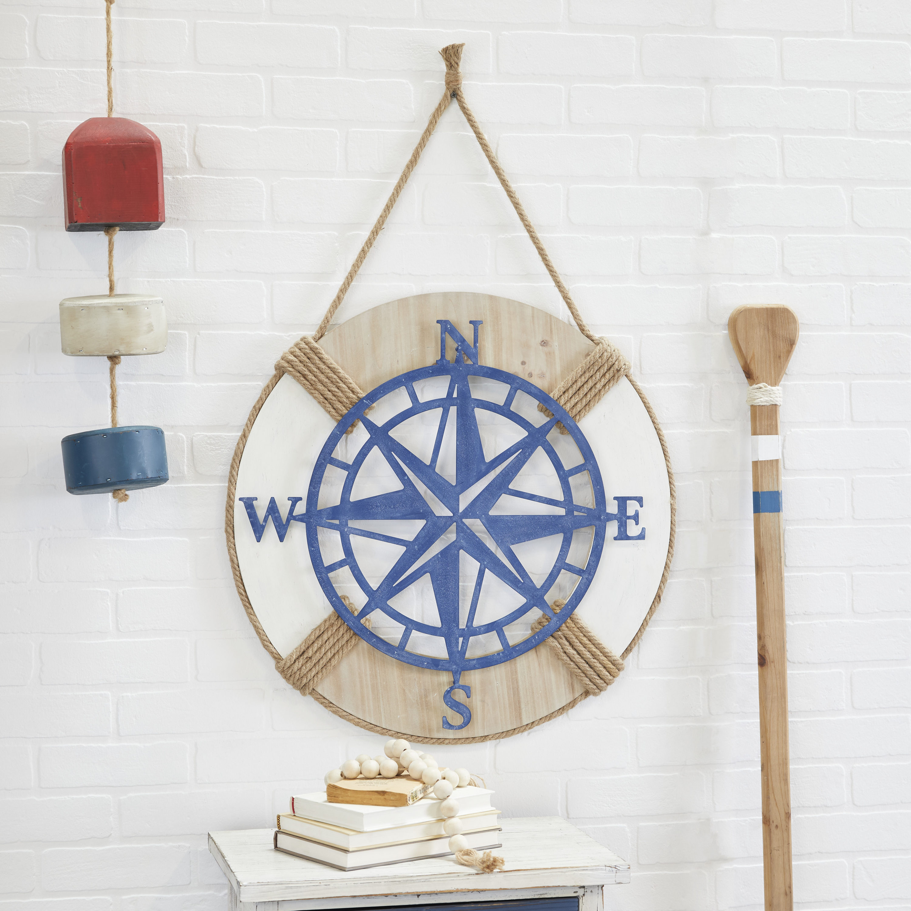 Grayson Lane 87836 24.45-Inches W x 24.4-Inches H Metal Compass with Rope Hanger Nautical Wall sculpture