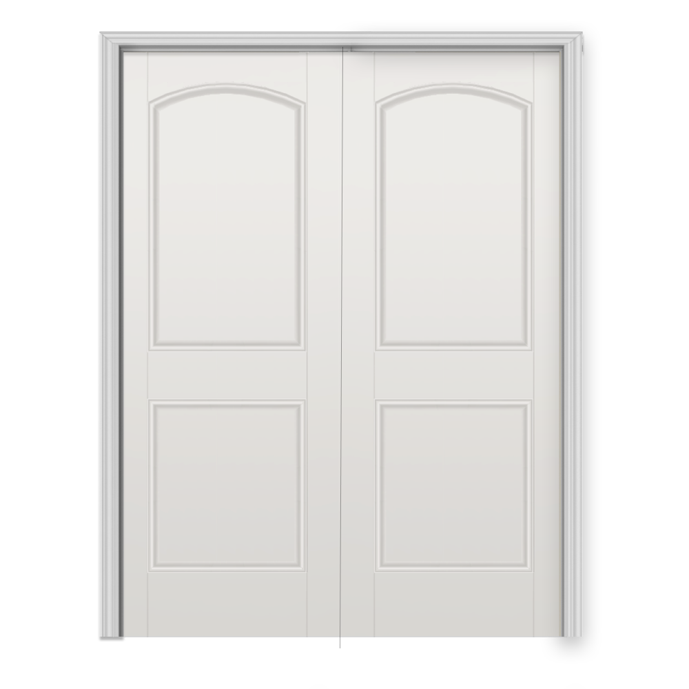 RELIABILT PRO10131066 72-in x 80-in Off-white Hollow core 2-panel round top Reversible/Universal Smooth Primed Molded composite Split Jamb Double Prehung Interior Door 376 Casing