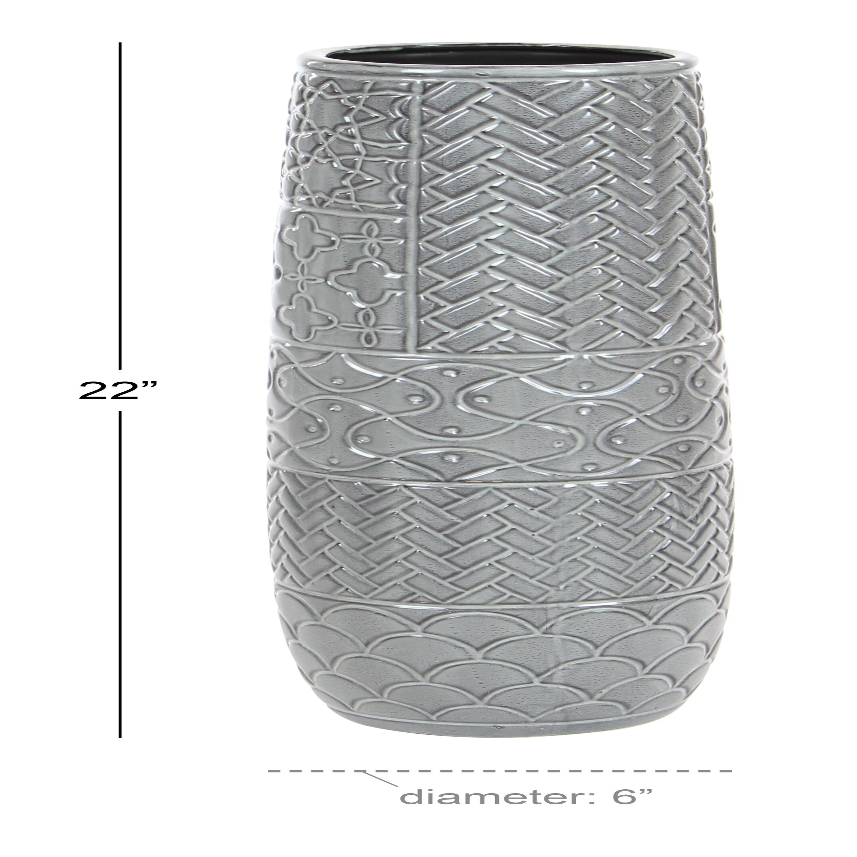 Gray Ceramic Eclectic Decorative Floor Vase with Patterns, 22"