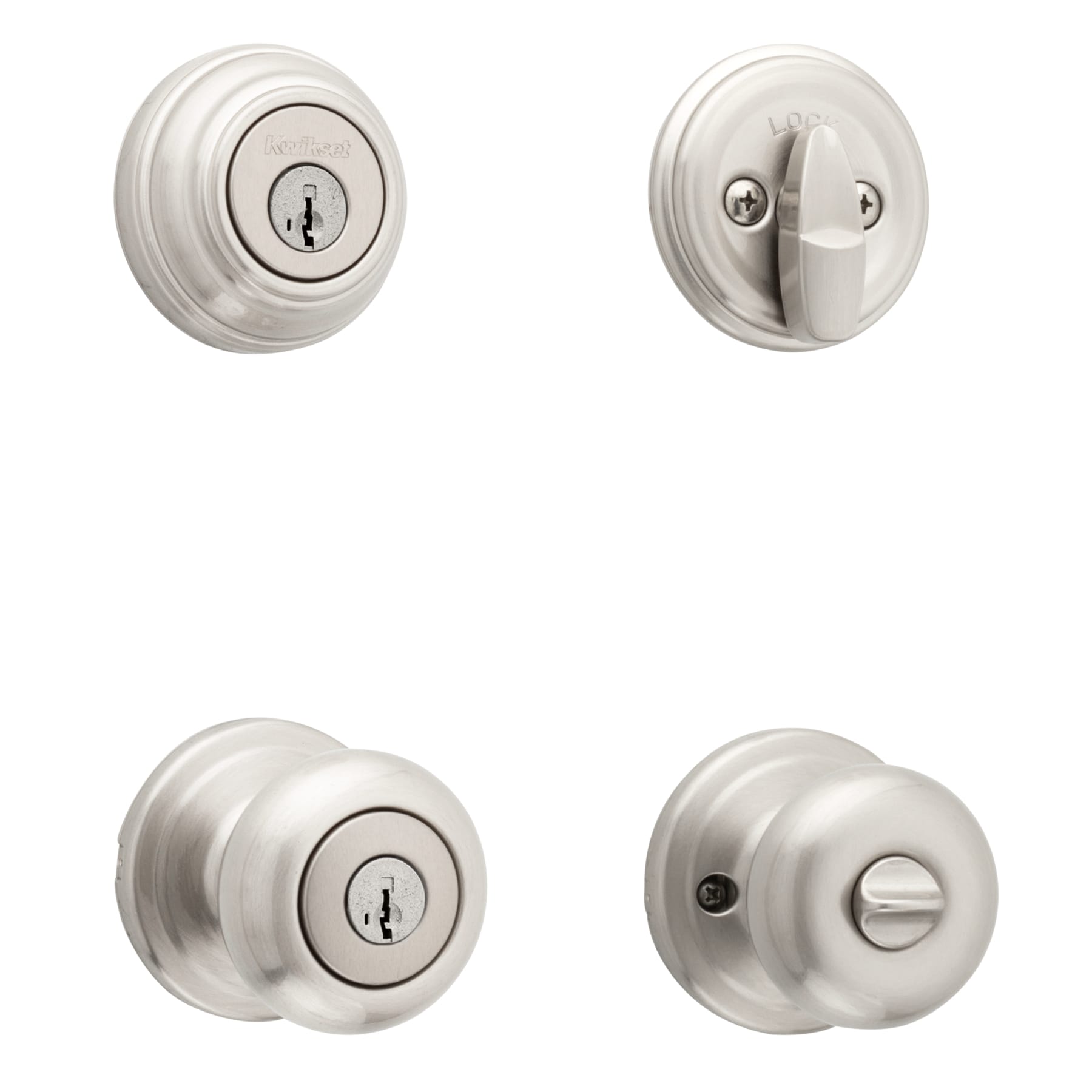 Kwikset Signature Series Signatures Juno Satin Nickel Smartkey Exterior  Single-cylinder deadbolt Keyed Entry Door Knob Combo Pack with  Antimicrobial Technology in the Door Knobs department at