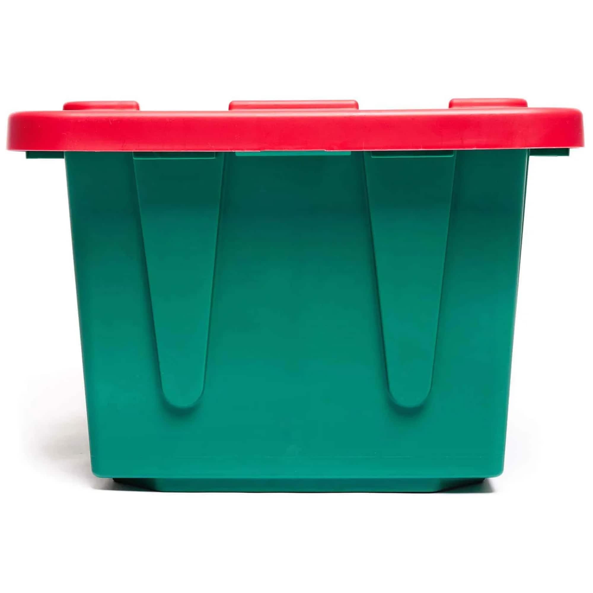HOMZ 18 Gallon Stackable and Nestable Heavy Duty Plastic Holiday Storage  Container with 4 Way Handles for Organizing, Green/Red, (4 Pack)