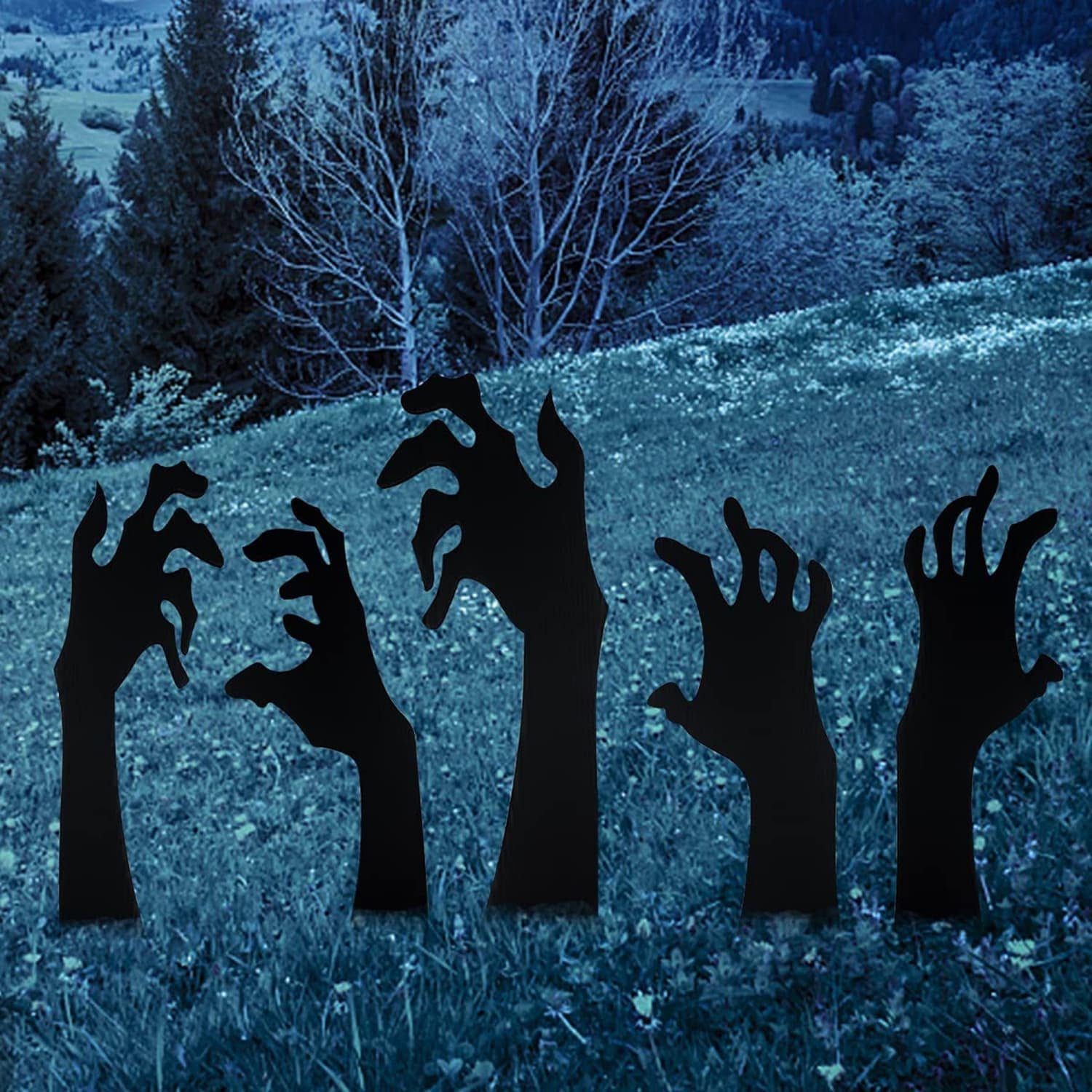 Angel Sar 5-Pack Black Hand Halloween Yard Signs with Stakes for Outdoor Lawn Decorations