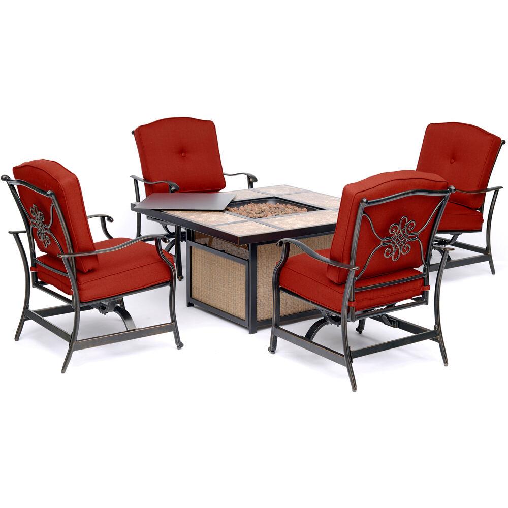 Hanover TRADITIONS5PCFP-RED Traditions 5-Piece Patio Conversation Set with Red Cushions