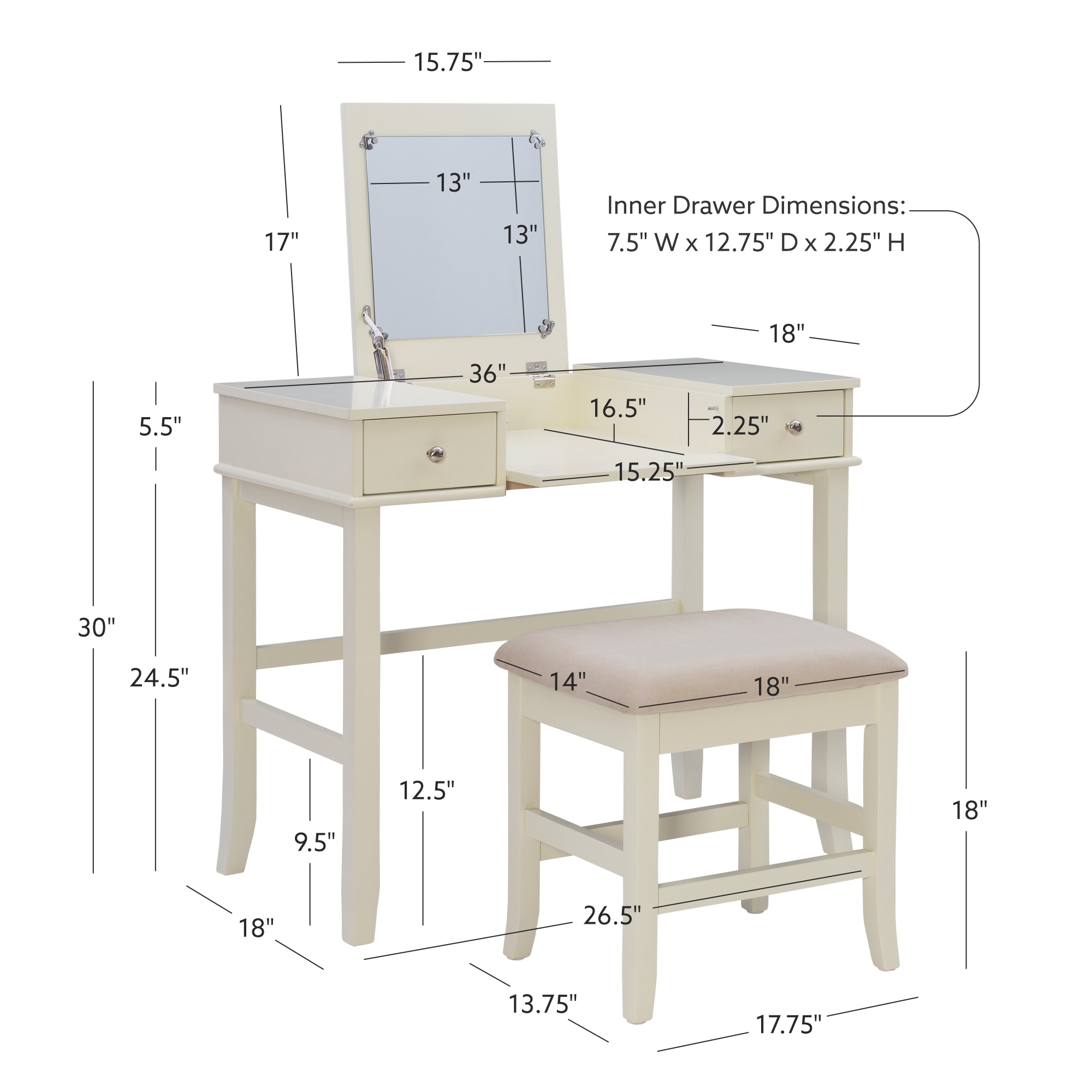 Linon 58037CRM-01-KD-U Bedroom-Vanities - View #10