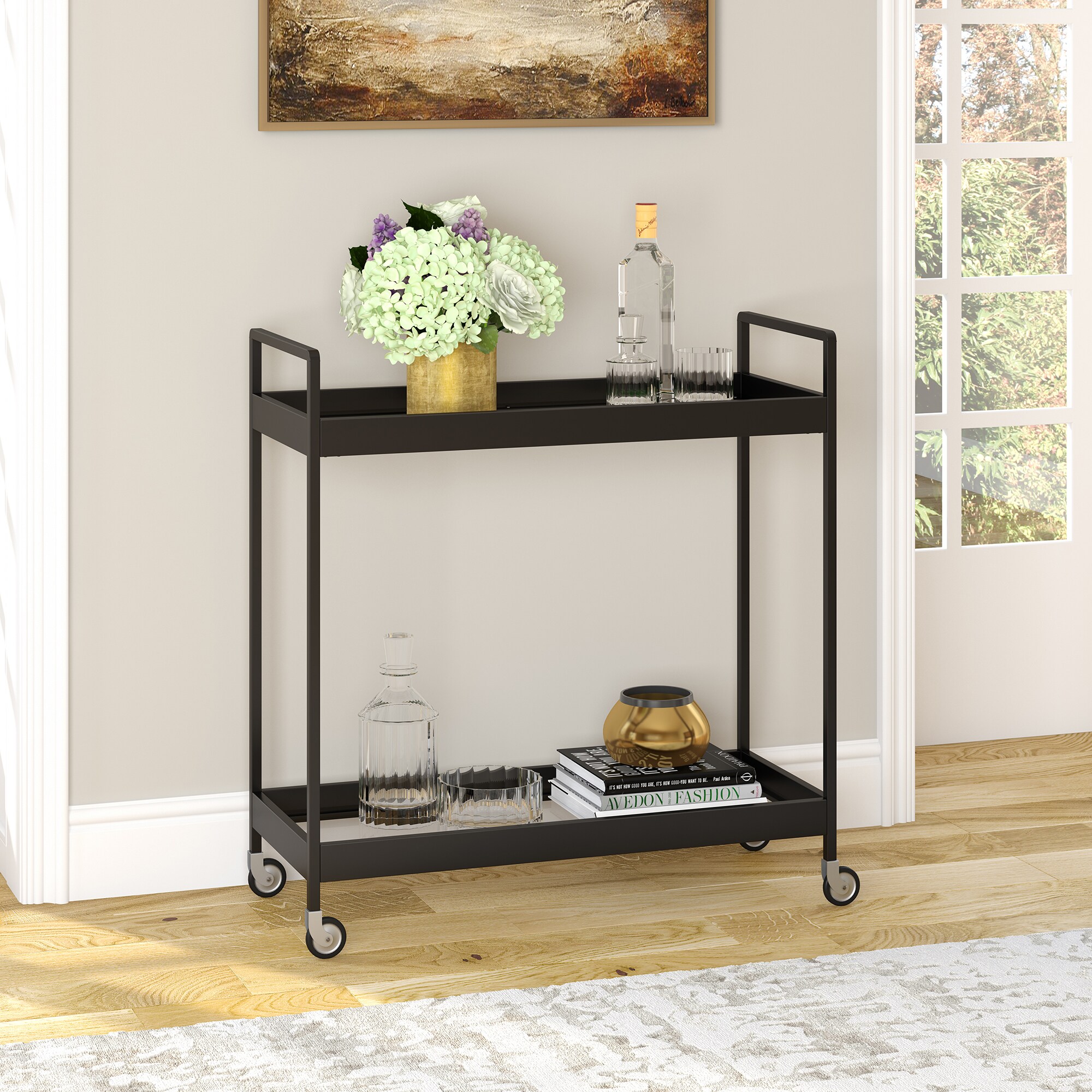 Hailey Home BC0544 Grace 33.00-in x 35.00-in Black Rectangle Bar cart