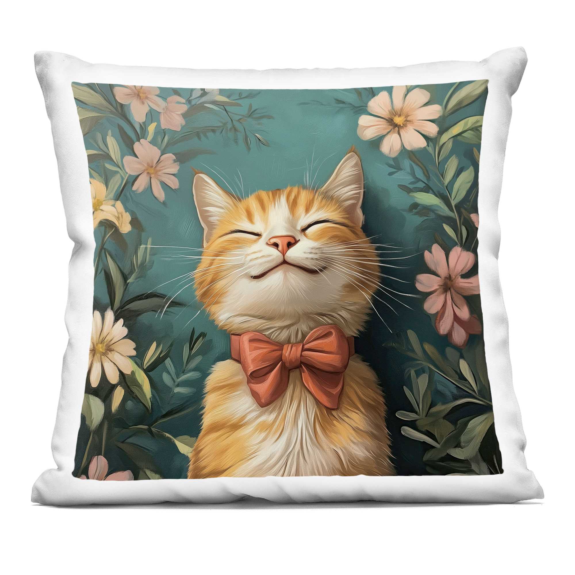 Stupell Industries PLQ-723-SQW-18X18 Happy Cat Surrounded with Daisies Decorative Printed Throw Pillow design by Jim Baldwin 18 x 18