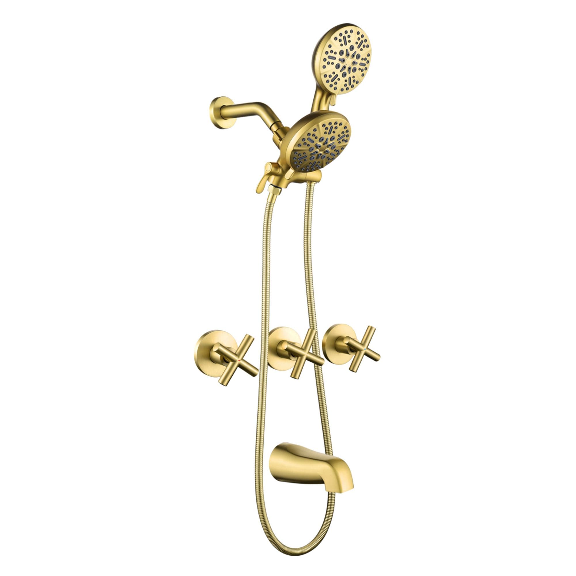 Brushed Gold 3-handle Multi-function 4.72-in Round Bathtub and shower Faucet ( Valve Included )