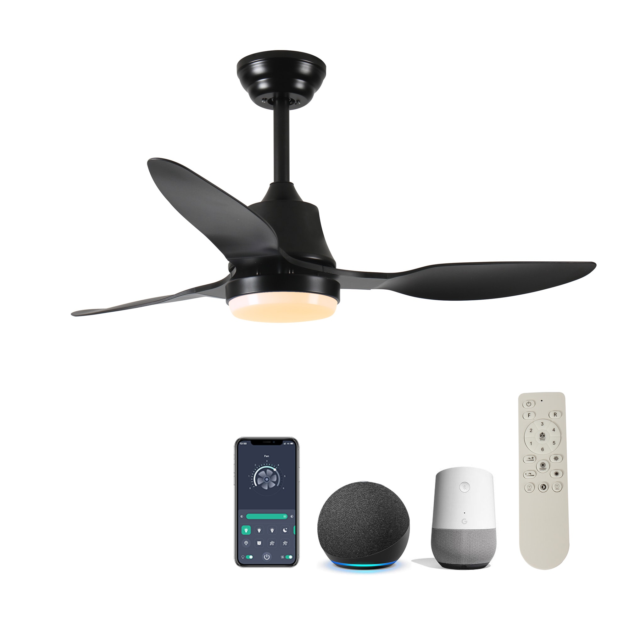 BABOOM BOM-P224329-OR 42-in Color-Changing Integrated LED Smart Black with Black Blades Ceiling Fan With Light - Remote Included ( 3 -Blade )
