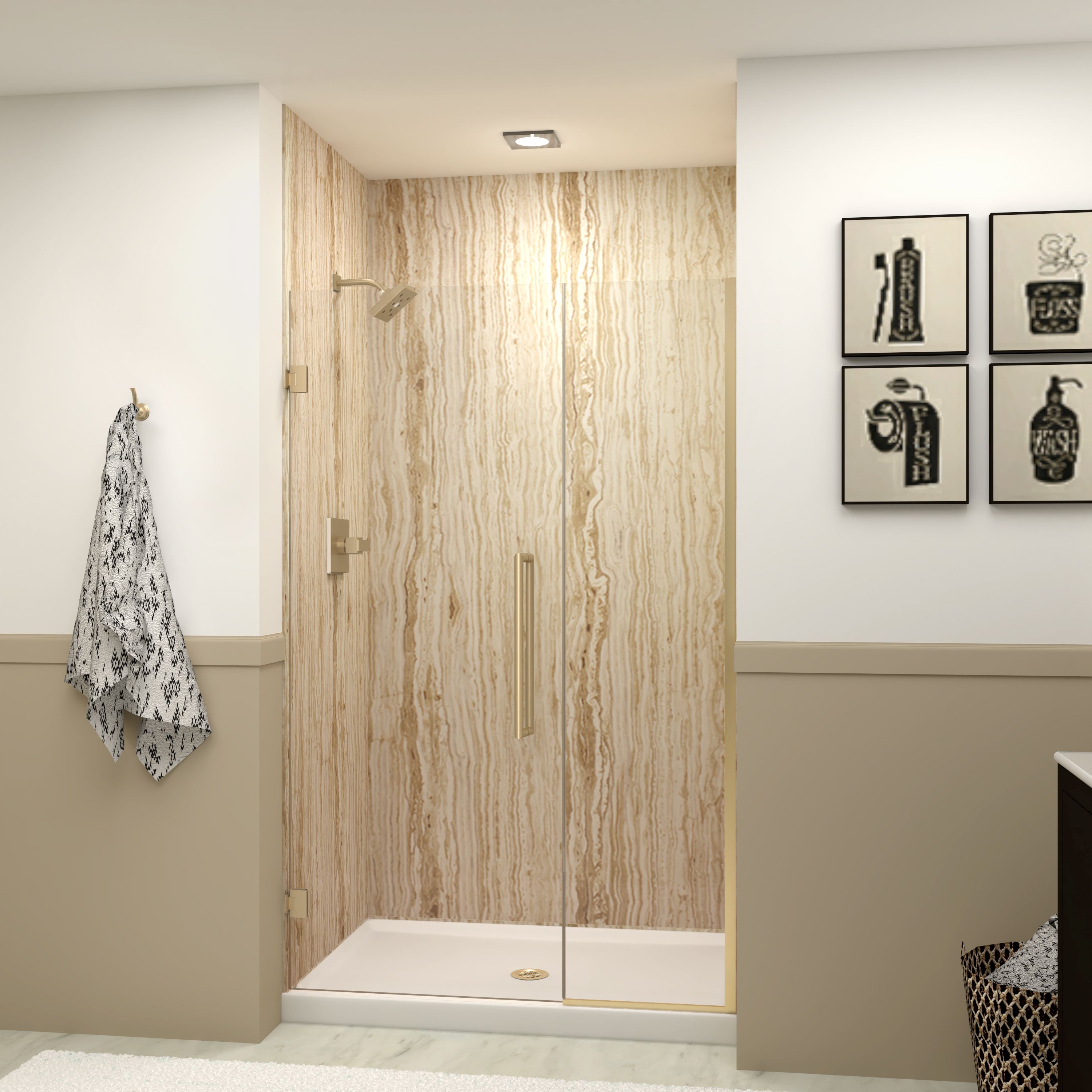 Transolid EHTB47297610C-T-CB Elizabeth Champagne Bronze 47-in to 47-1/2-in W x 76-Inches H Semi-frameless Hinged Soft Close Shower door 5/16-in Thick Clear Glass