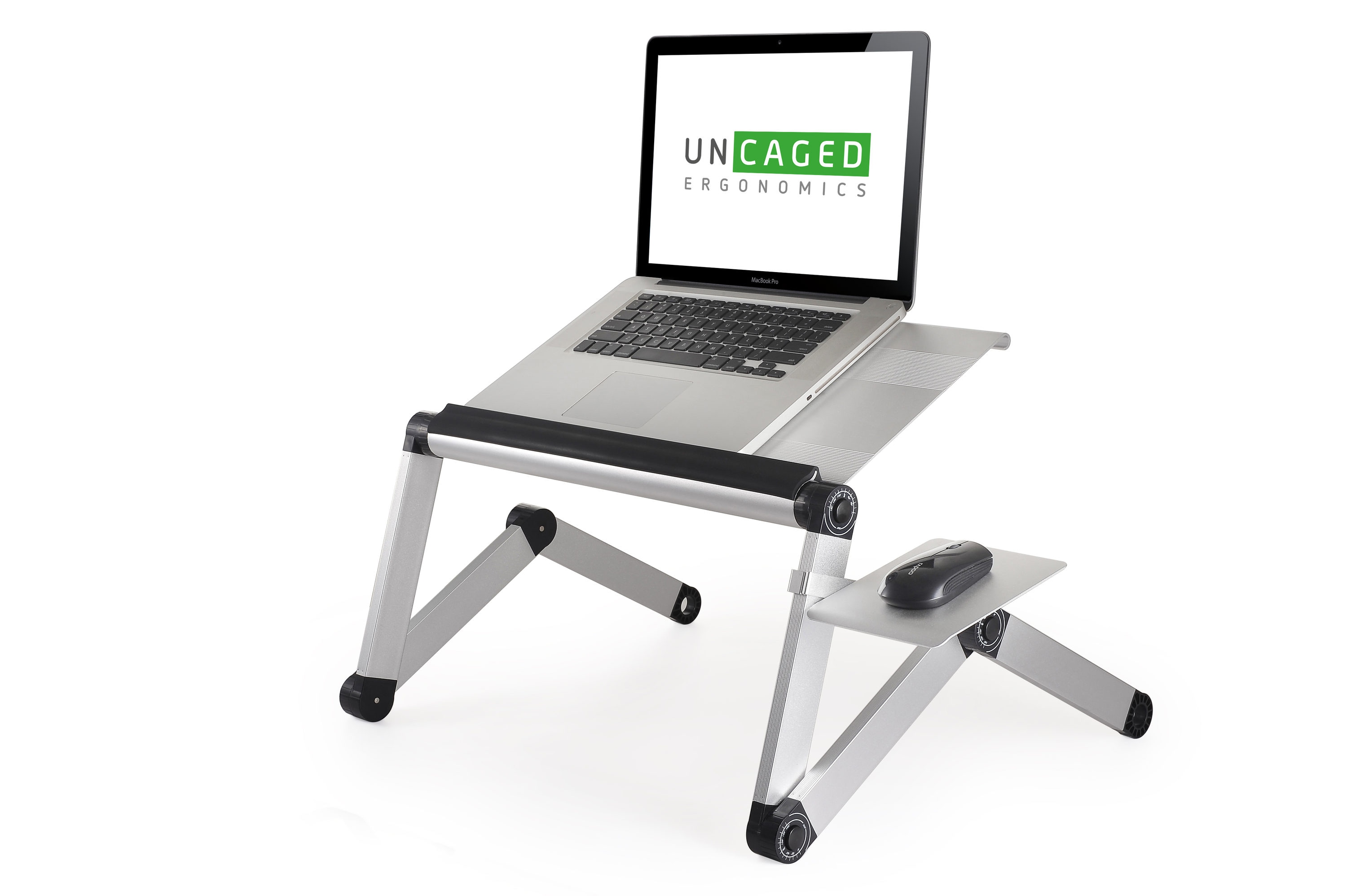 WorkEZ Executive adjustable laptop stand lap desk with Fans and USB Ports  Silver Make using a laptop more comfortable at a desk in bed or on the  couch with this ergonomic aluminum