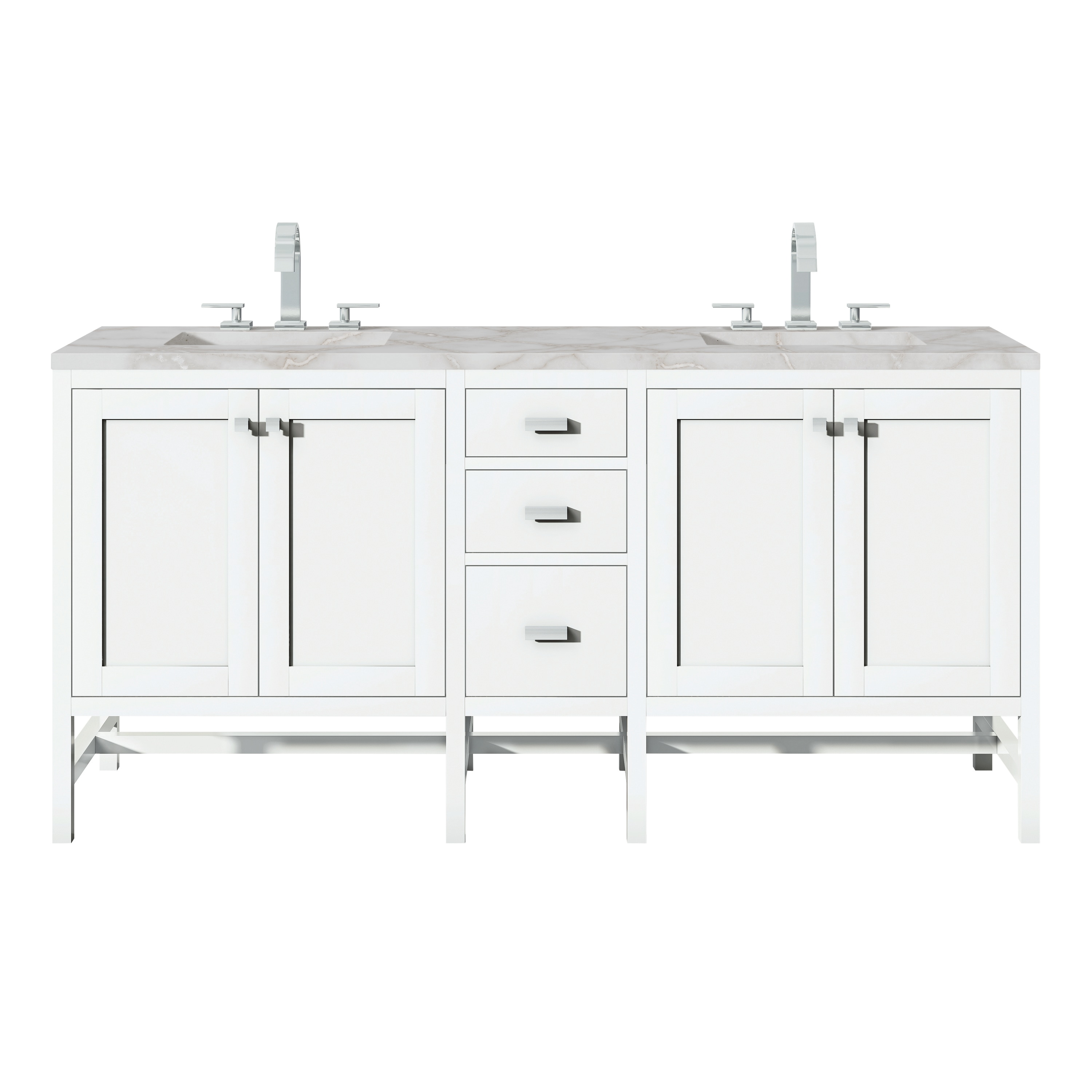 James Martin Vanities E444-V72-GW-3VSL Addison 72-in Glossy White Undermount Double Sink Bathroom Vanity with Victorian Silver Quartz Top